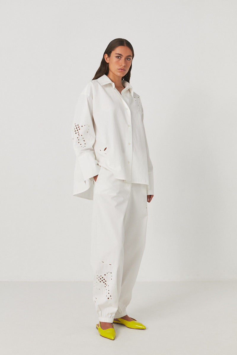 PreLoved Iman - Lotus lace pants I Off white - L 3 - Rabens Saloner - DK