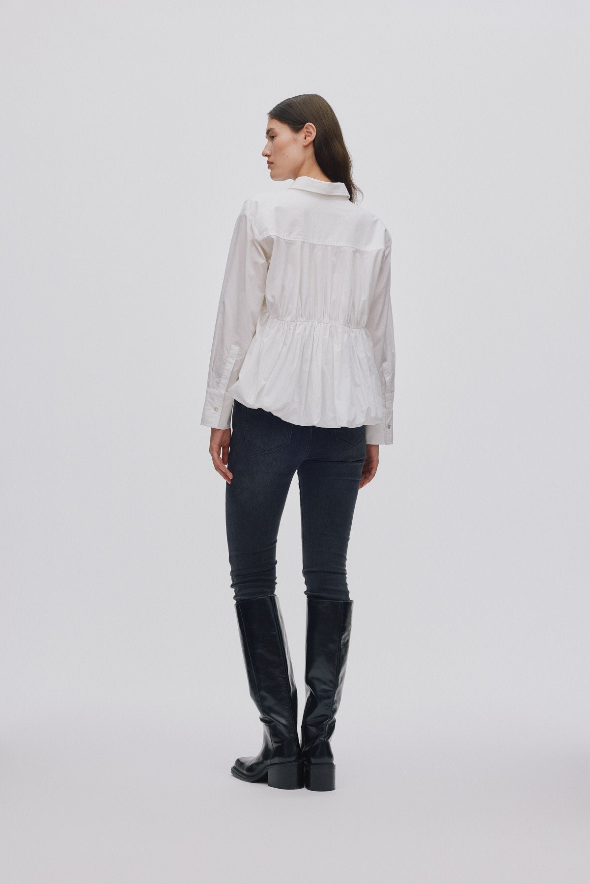 Sophie - Poplin puffed hem shirt I White 3 - Rabens Saloner - DK