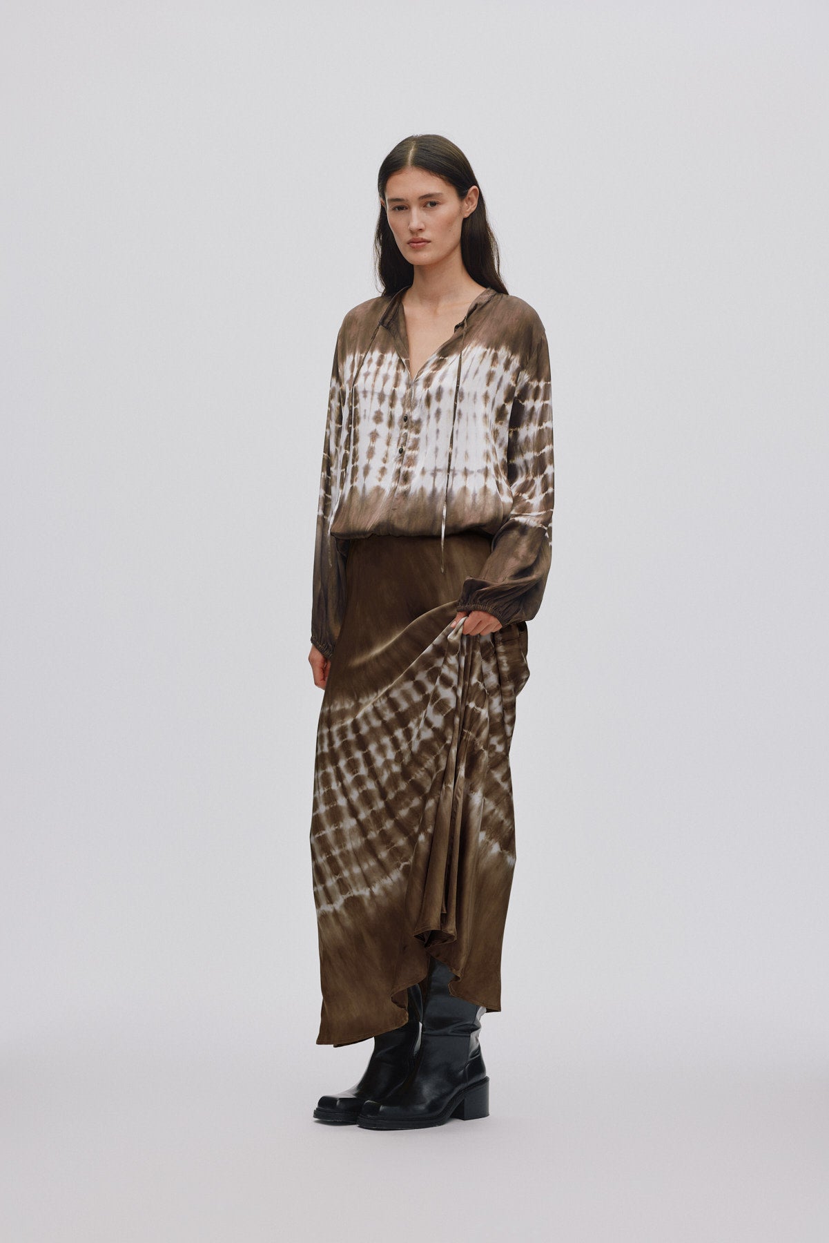 Willie - Frequency A-line skirt I Dry mocca combo 6 - Rabens Saloner - DK