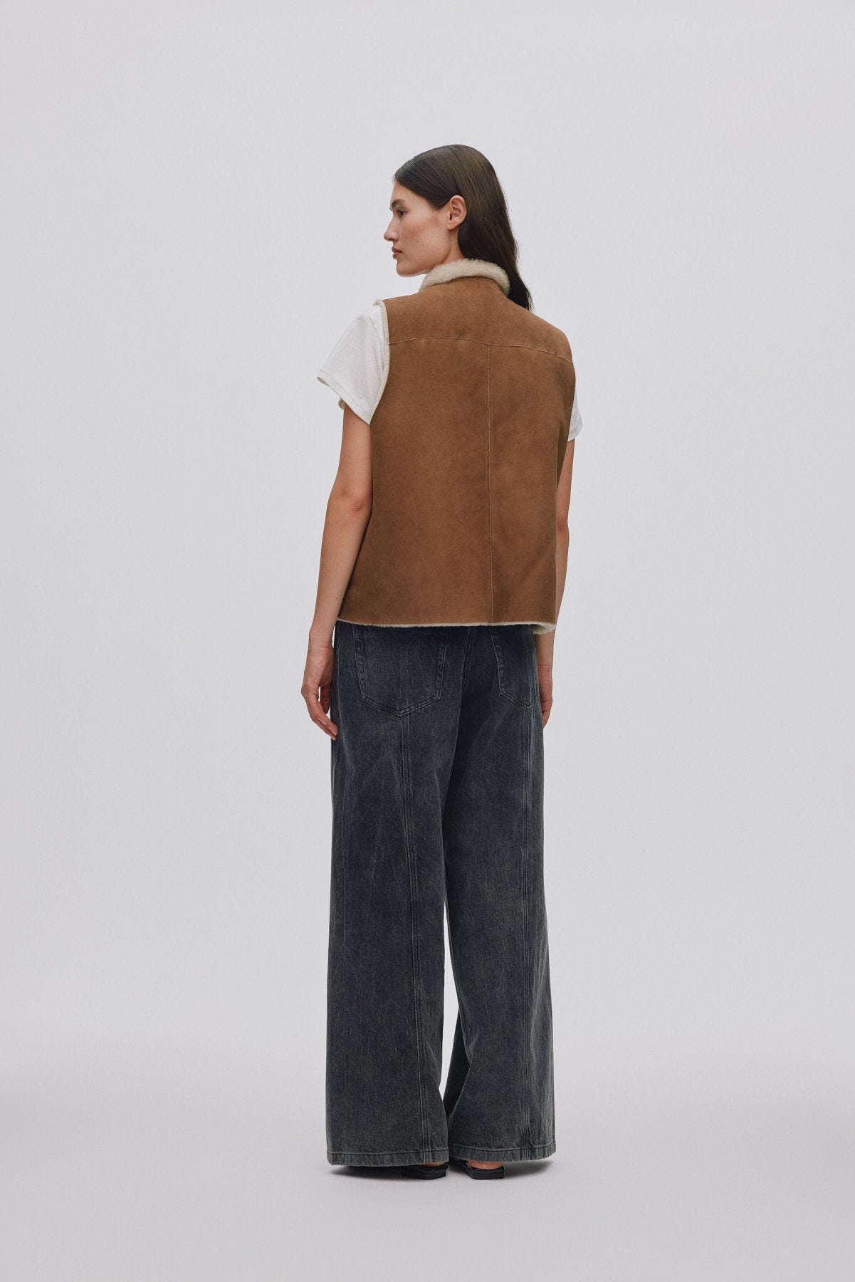 Channe - Shearling vest I Dark brown natural combo 5 - Rabens Saloner - DK