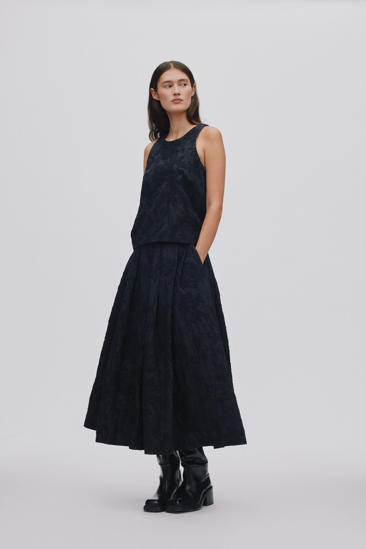 Clipped jacquard tank top - Piper I Pirate black 2 - Rabens Saloner - DK