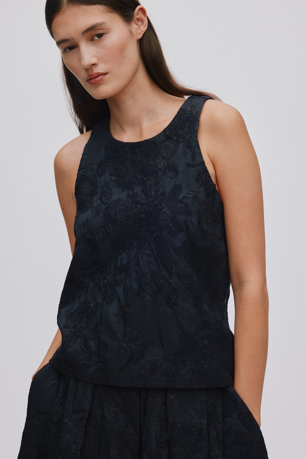 Clipped jacquard tank top - Piper I Pirate black 3 - Rabens Saloner - DK