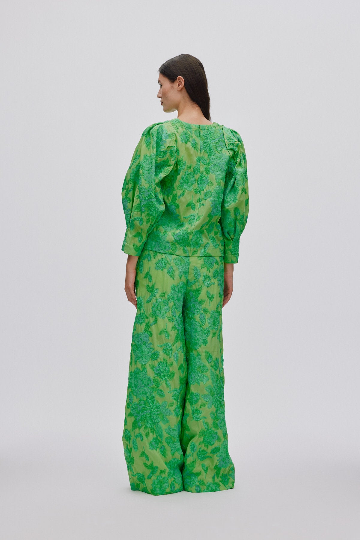 Clipped jacquard wide leg pants - Cass I Viper green 4 - Rabens Saloner - DK