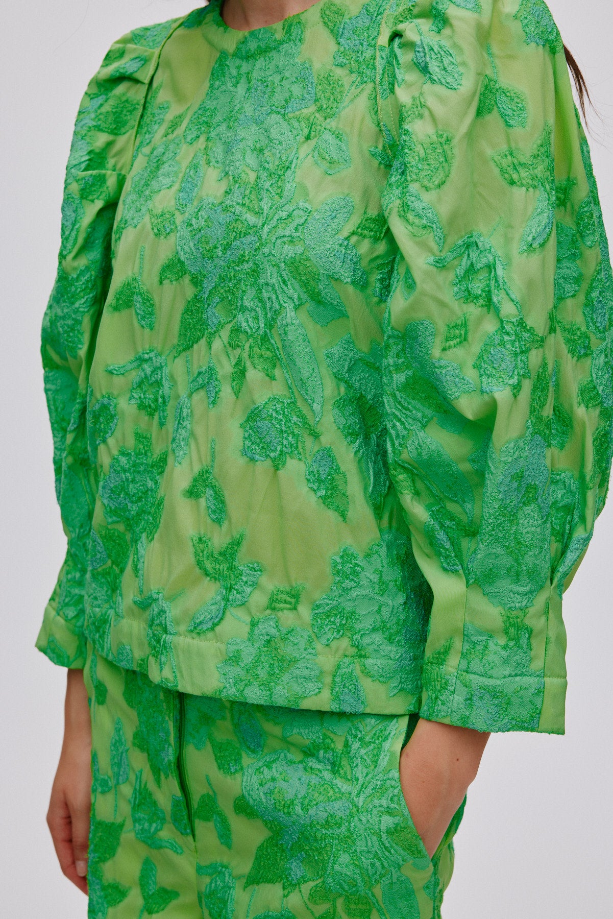 Clipped jacquard blouse - Peyton I Viper green 4 - Rabens Saloner - DK