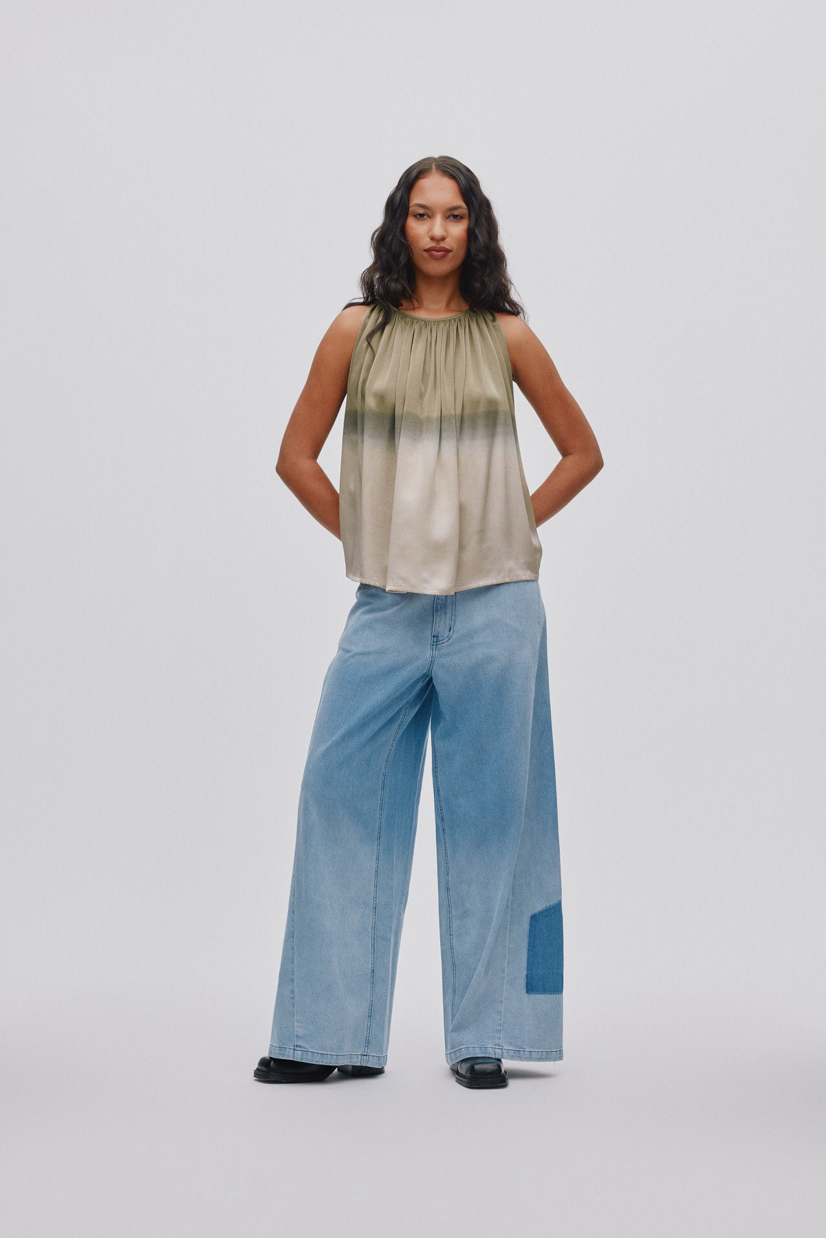 Sabel - Horizon gathered halter top I Cement combo 3 - Rabens Saloner - DK