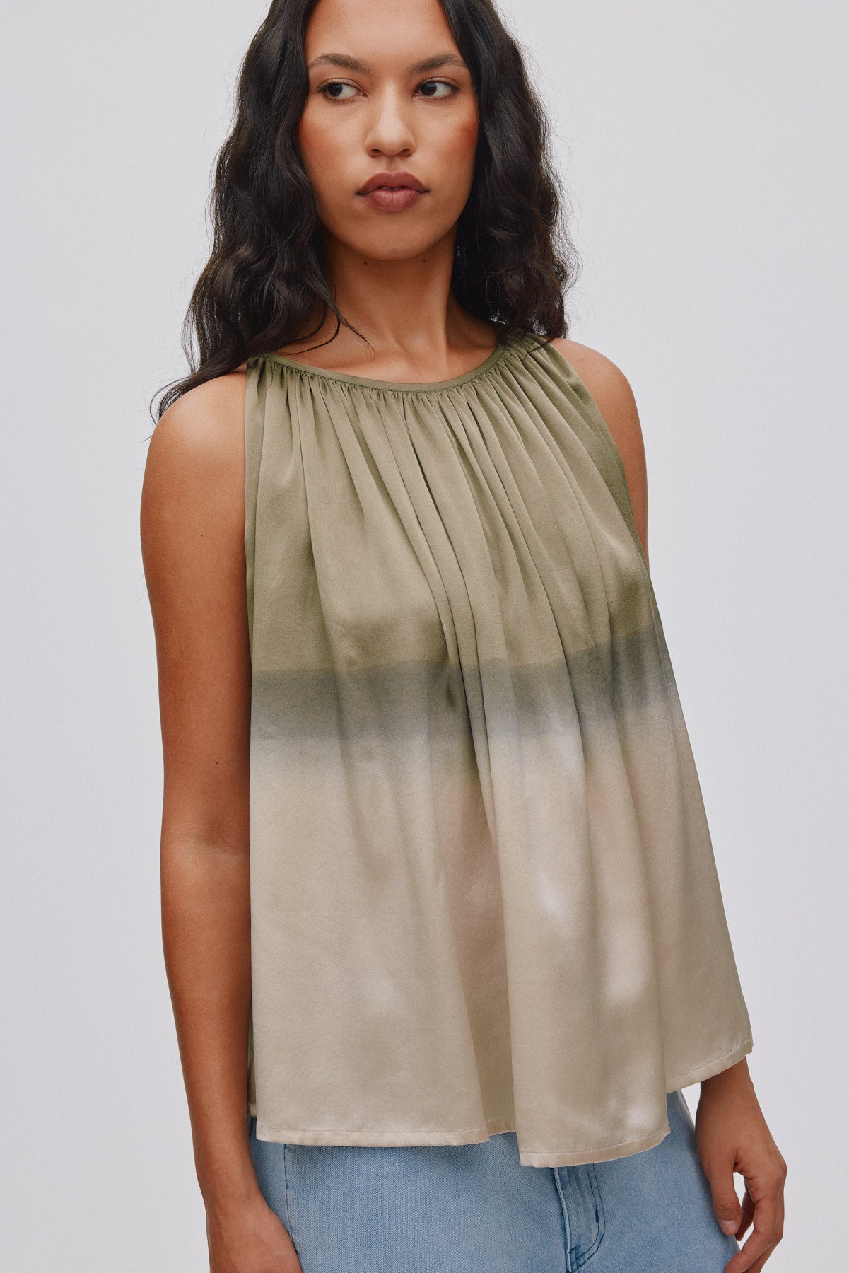 Sabel - Horizon gathered halter top I Cement combo 1 - Rabens Saloner - DK