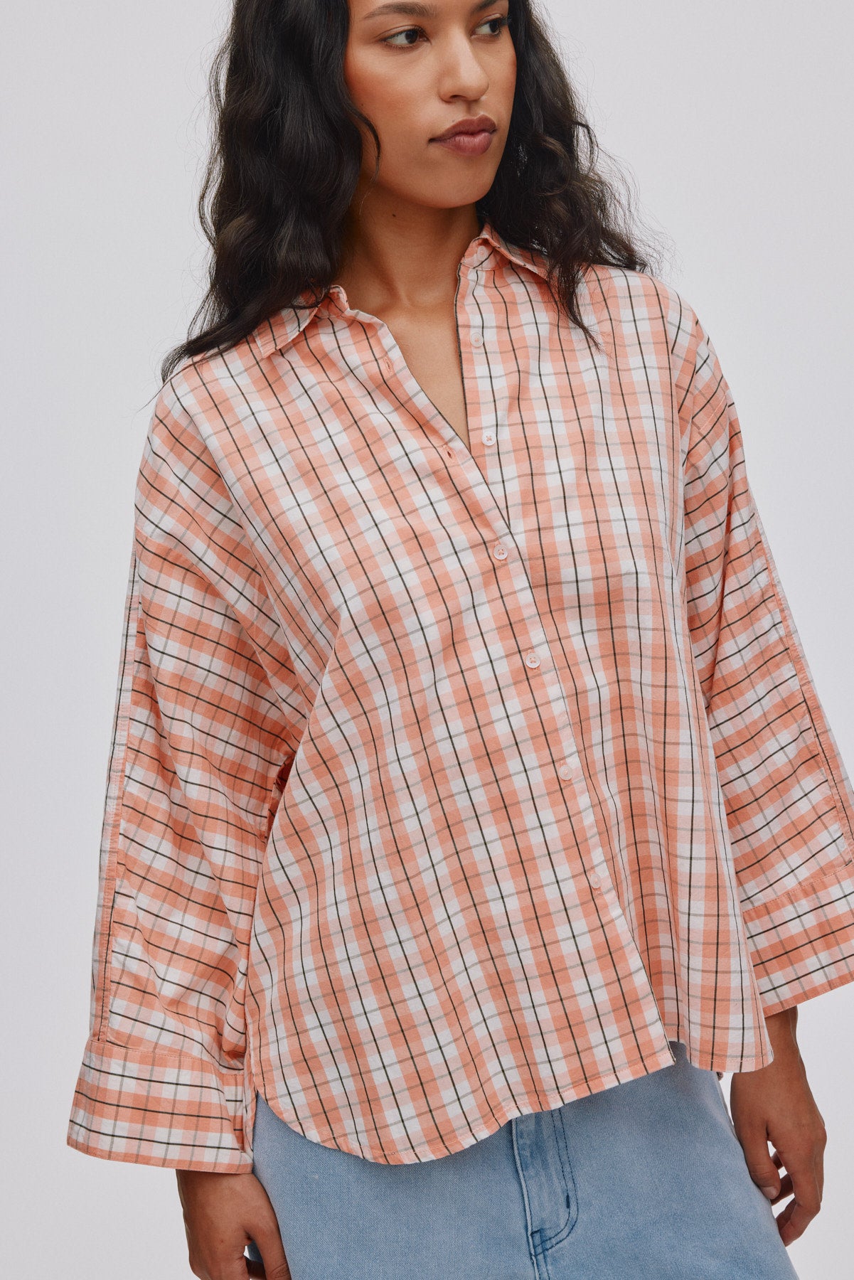 Chloe - Shirt check full shirt I Mandarin check 3 - Rabens Saloner - DK