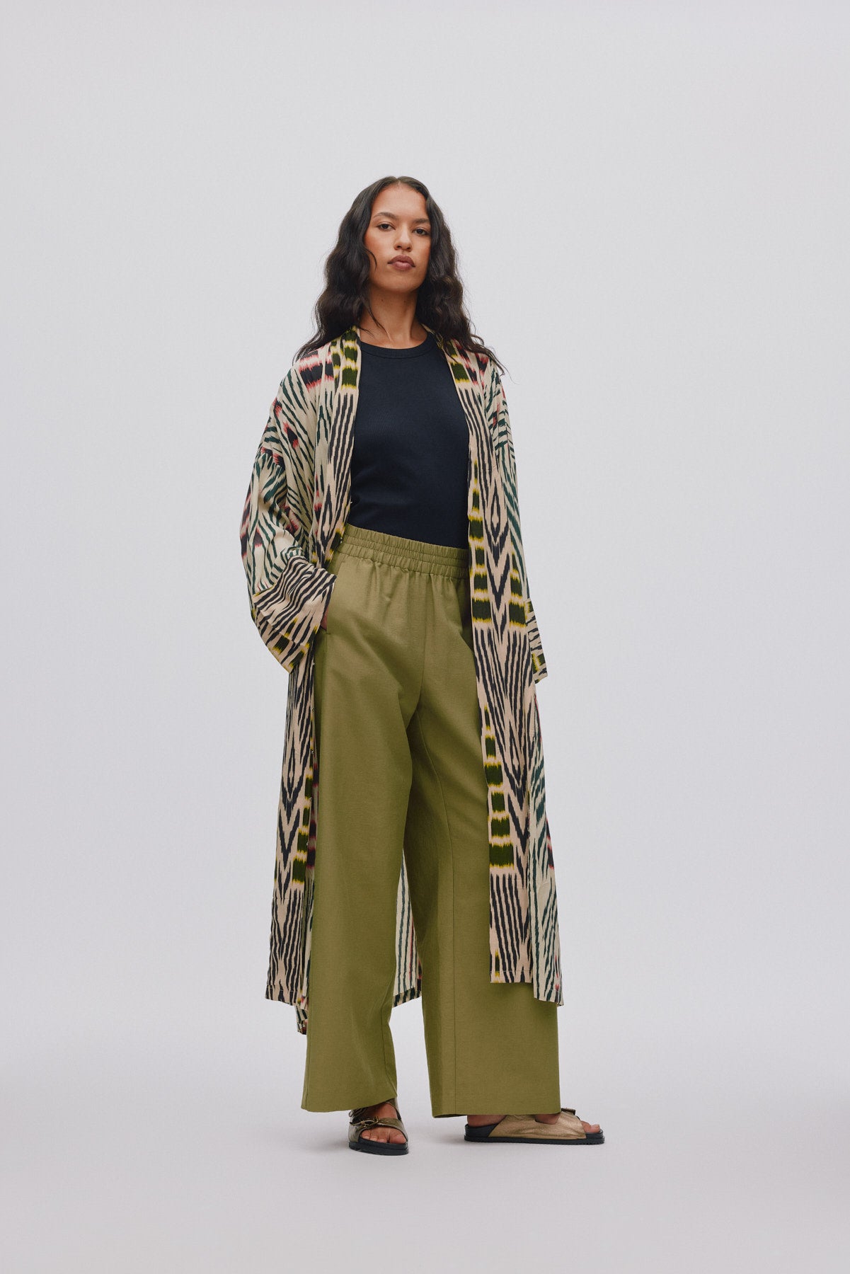 Sunita - Ikat combo robe dress I Forest pink sand & citrus combo 1 - Rabens Saloner - DK