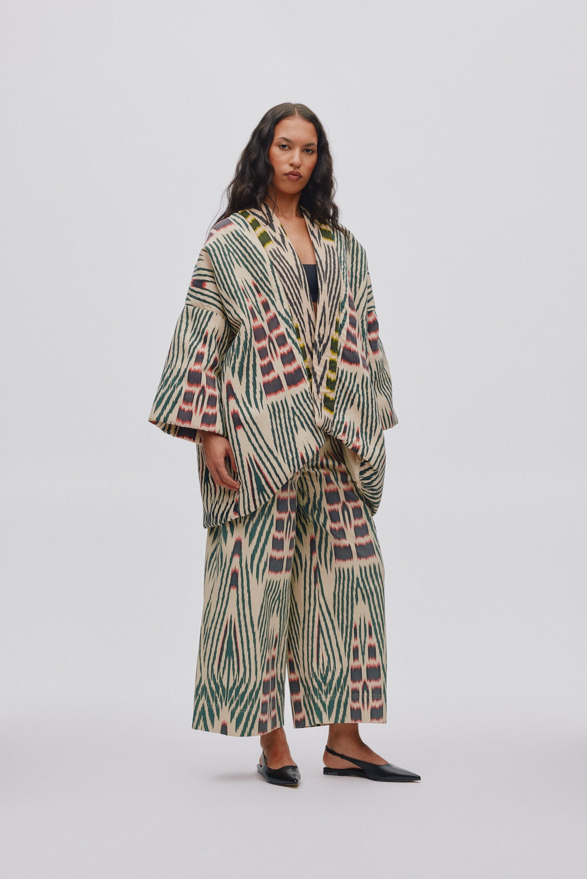 Abba - Ikat combo padded kimono I Forest pink sand & citrus combo 2 - Rabens Saloner - DK