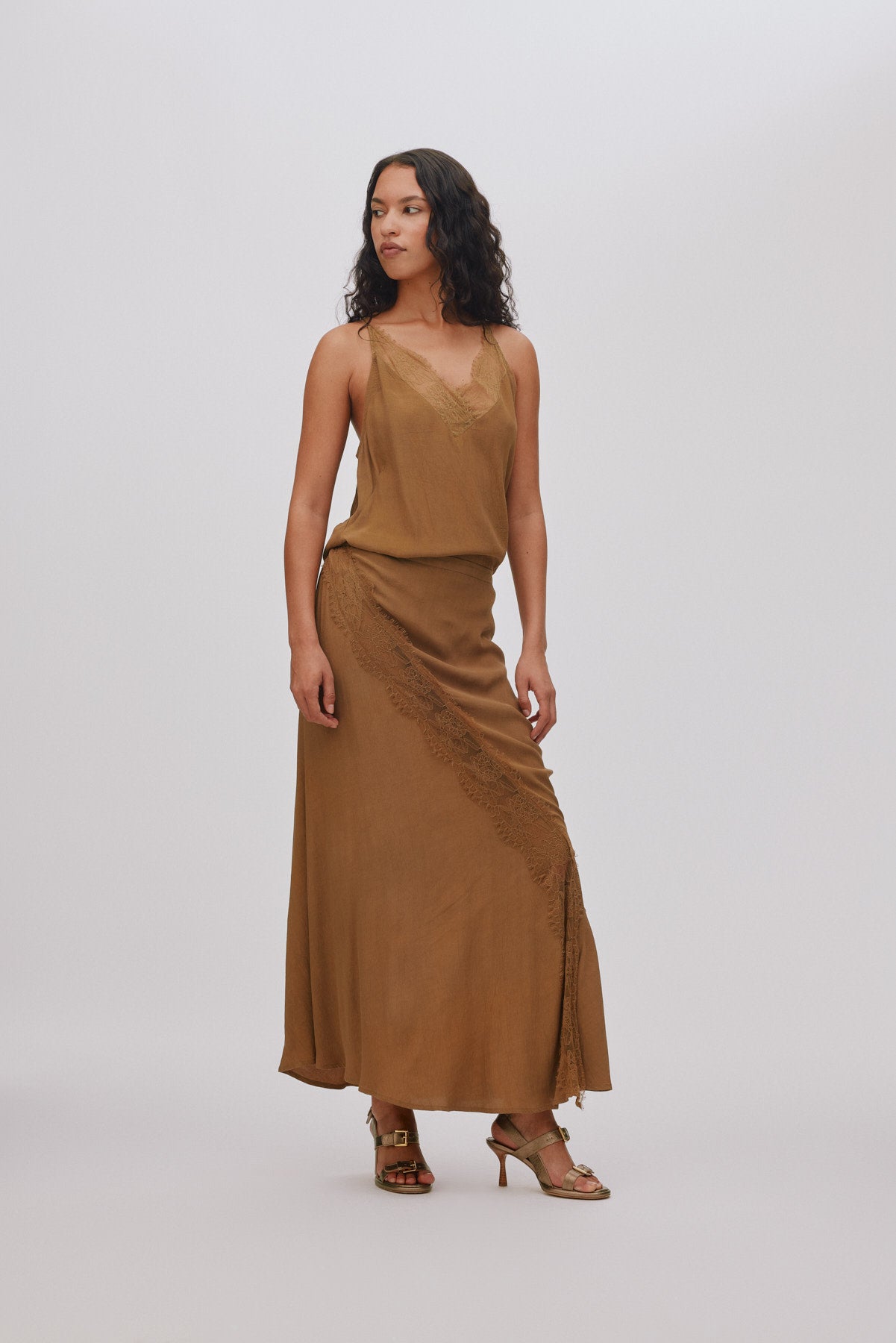 Leia - Sheer lace skirt I Hazelnut 2 - Rabens Saloner - DK