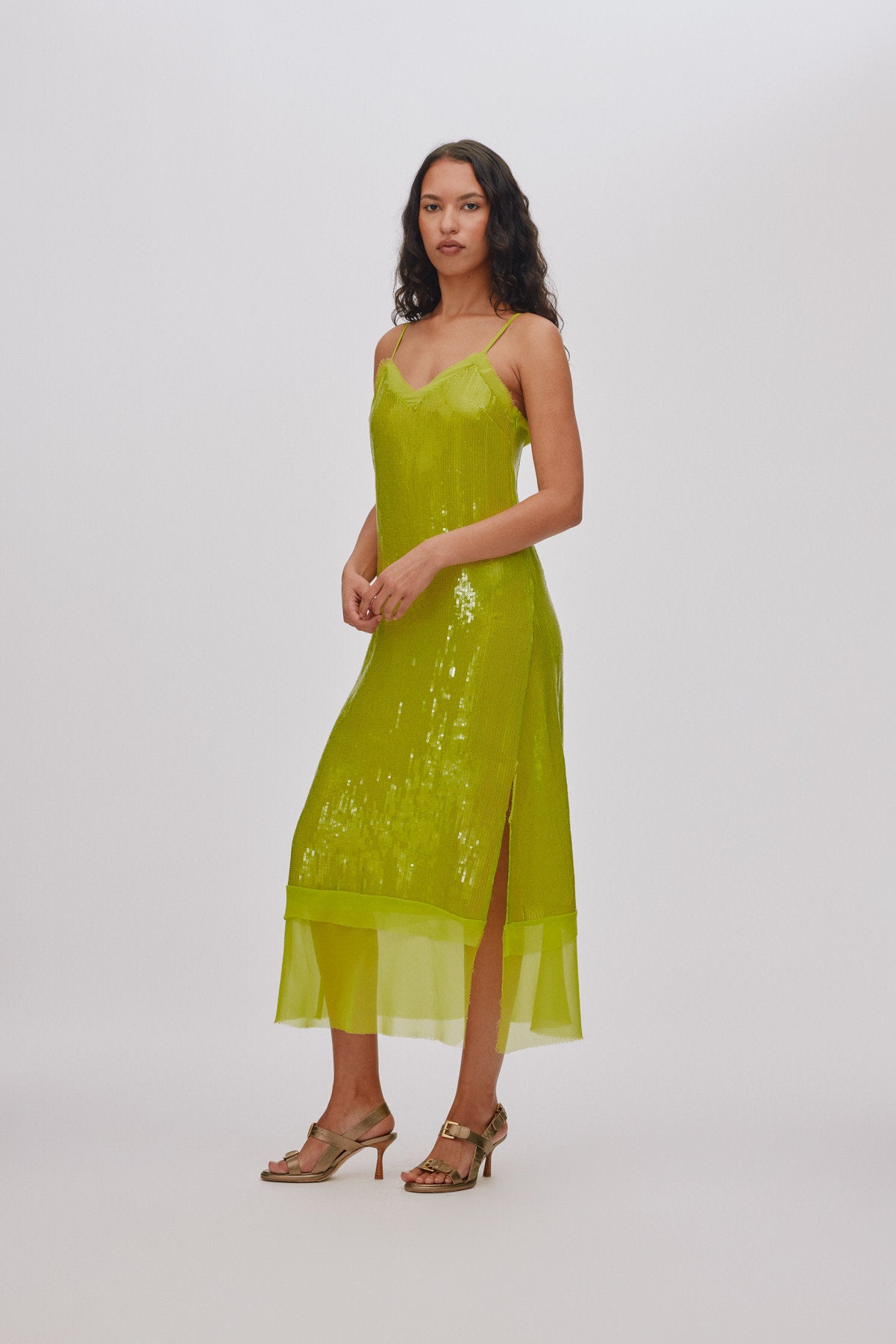 Gloria - Mini sequin strap dress I Chartreuse 1 - Rabens Saloner - DK