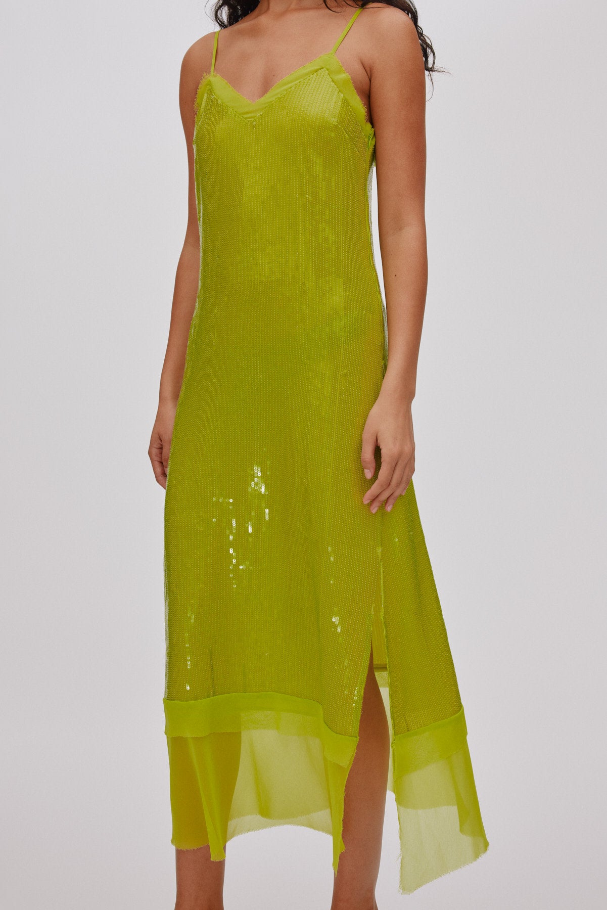 Gloria - Mini sequin strap dress I Chartreuse 3 - Rabens Saloner - DK