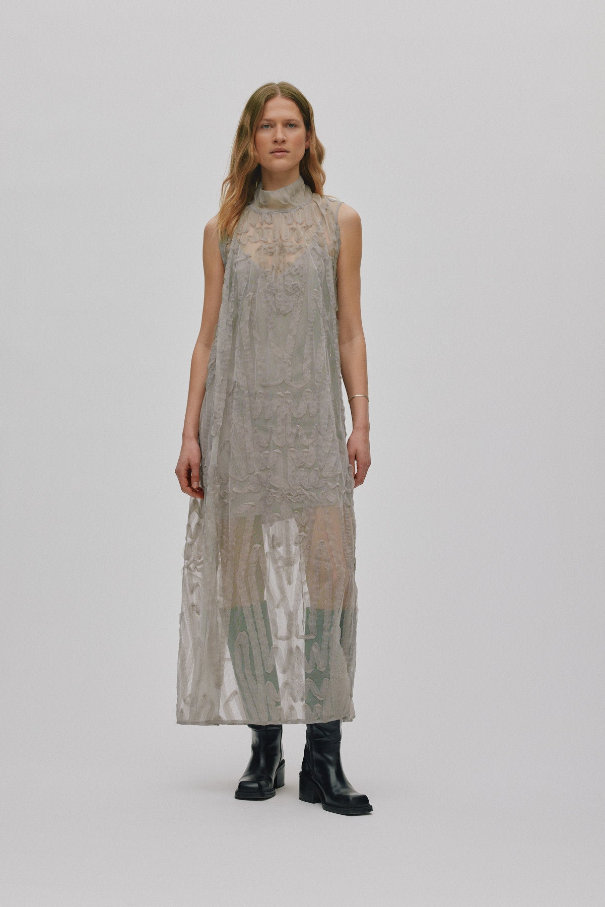 Allison - Splash netting long dress I Silver grey 1 - Rabens Saloner - DK