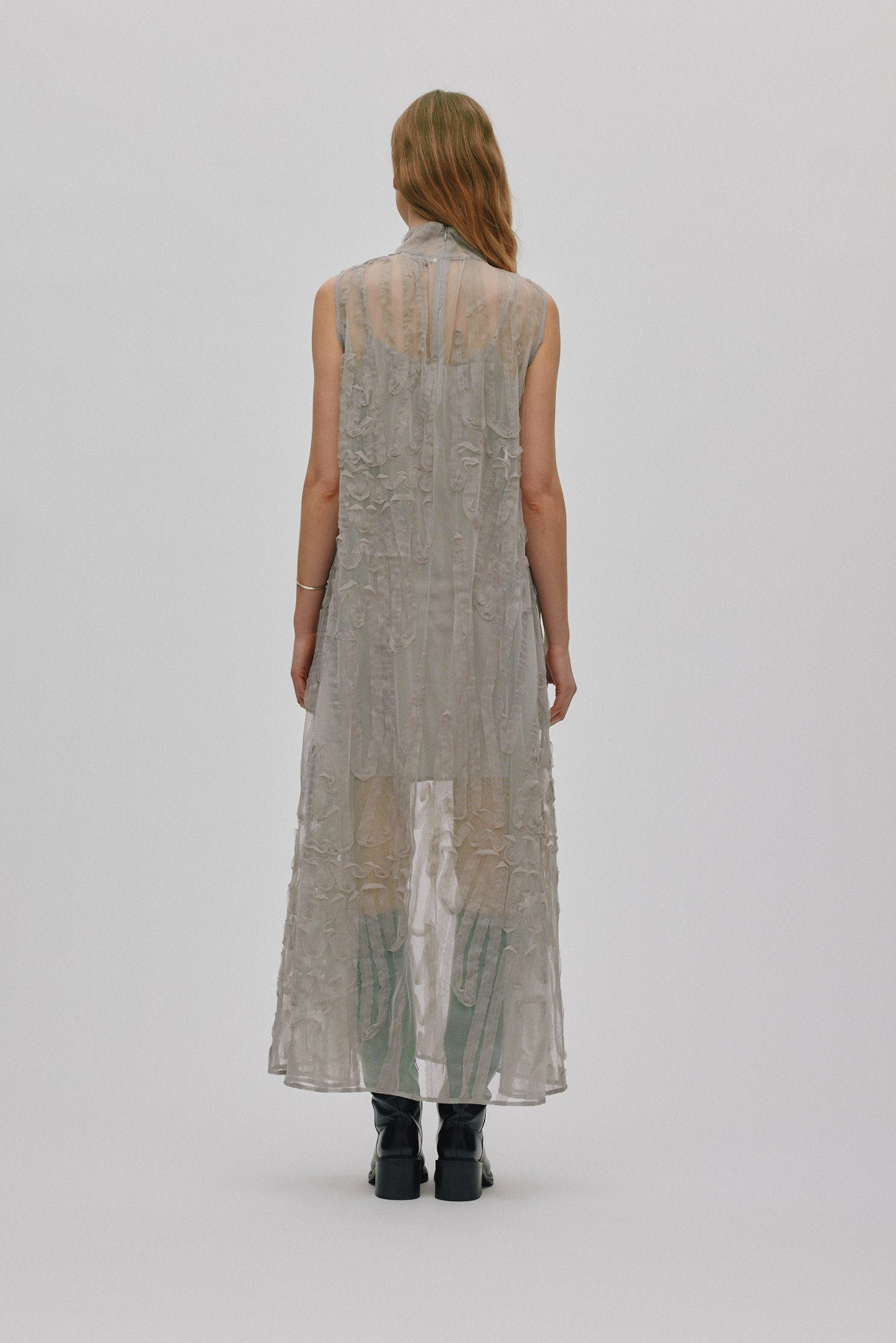 Allison - Splash netting long dress I Silver grey 4 - Rabens Saloner - DK