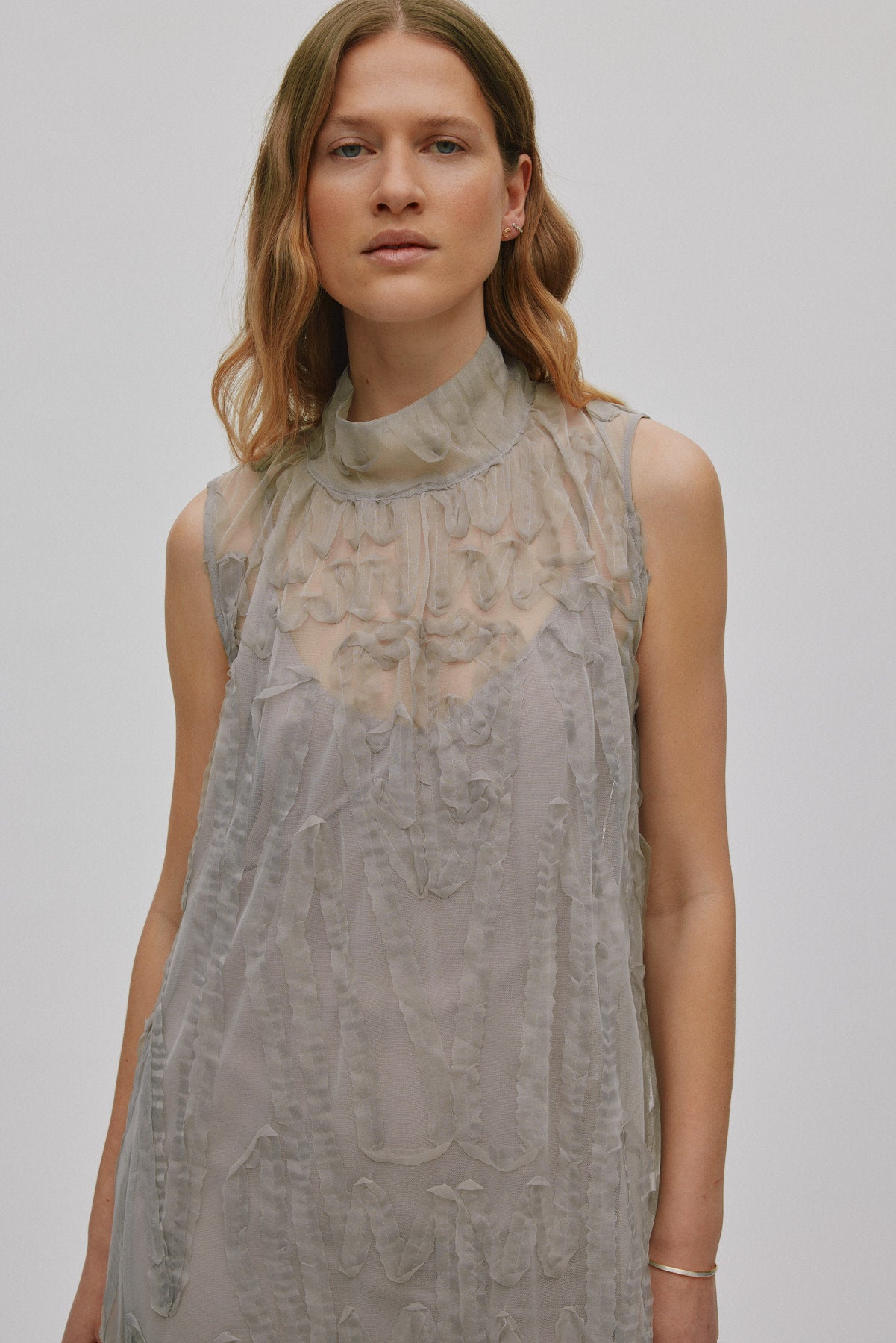 Allison - Splash netting long dress I Silver grey 3 - Rabens Saloner - DK