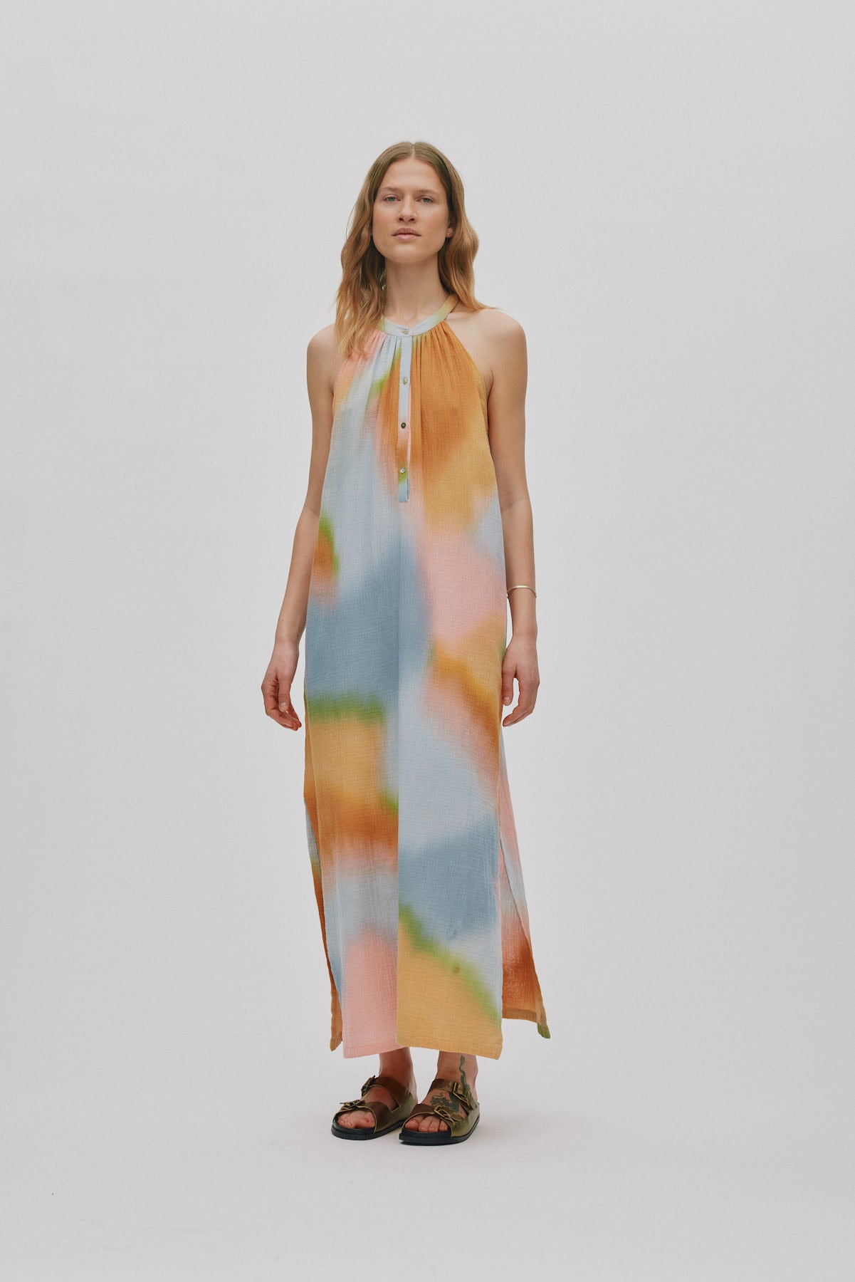 Malaia - Water colour button front dress I Sunset combo 1 - Rabens Saloner - DK