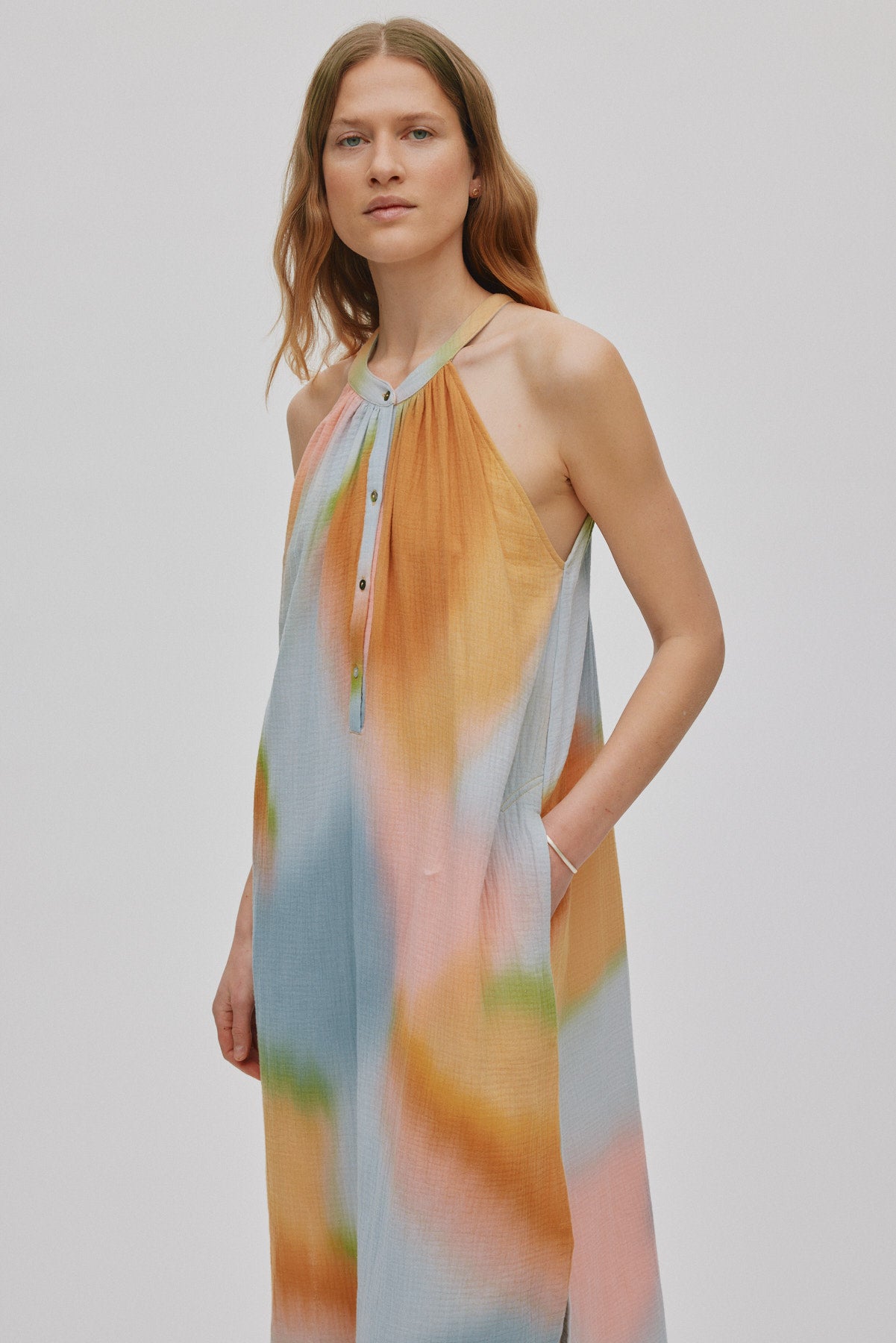 Malaia - Water colour button front dress I Sunset combo 2 - Rabens Saloner - DK