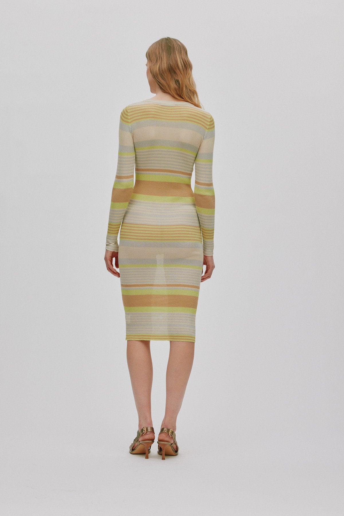 Inua - Ribbed stripes knit dress I Soft lime stripe 3 - Rabens Saloner - DK