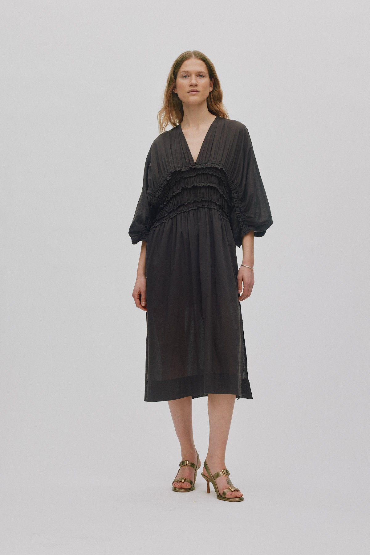 Ina - Voile frill gathered dress I Liqourice Liqourice XS/S 1 - Rabens Saloner - DK