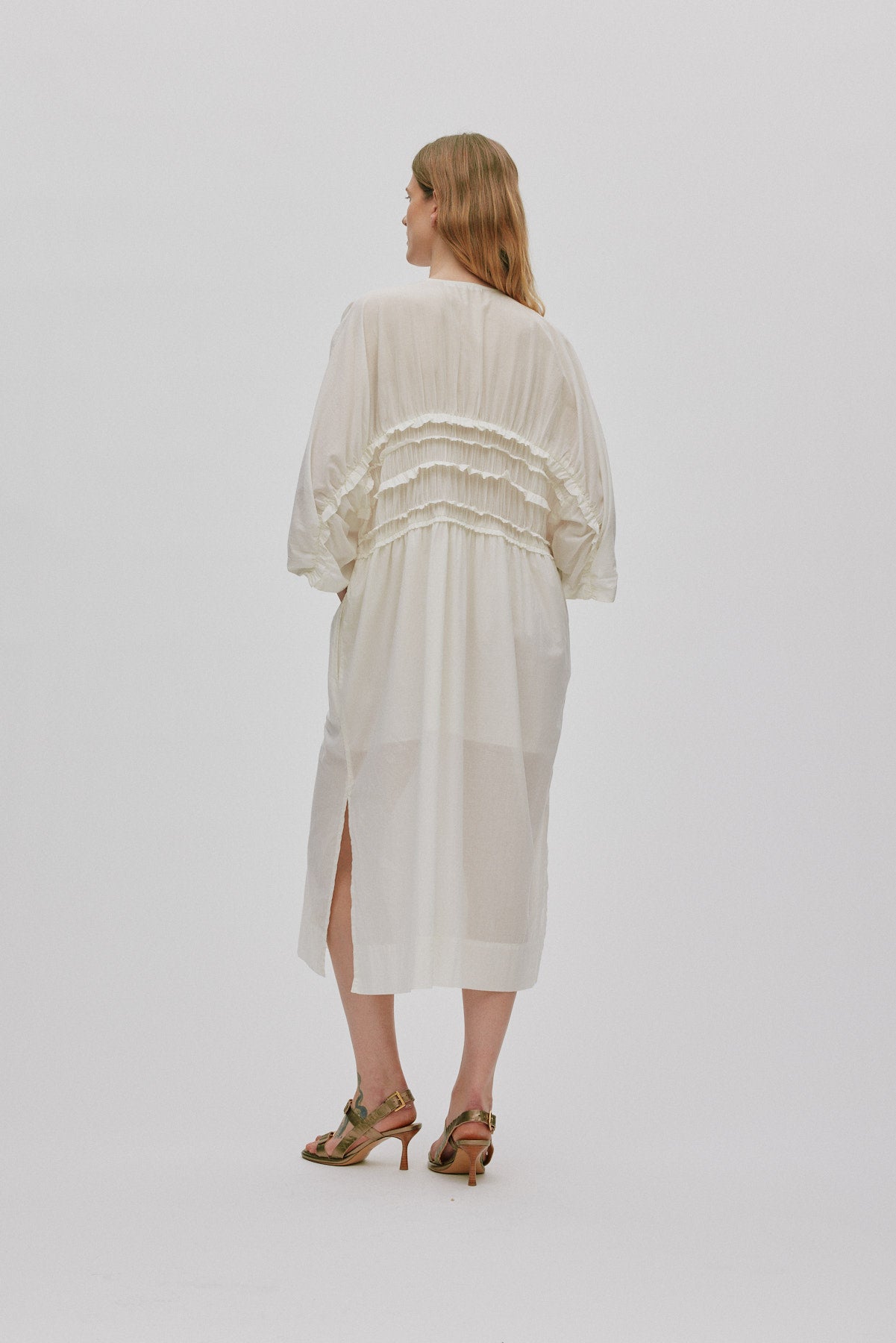 Ina - Voile frill gathered dress I Chalk 4 - Rabens Saloner - DK