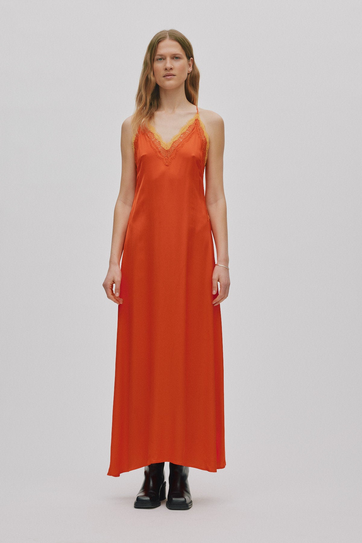 Chefira - Contrast lace camisole dress I Deep mandarin Deep mandarin XS 1 - Rabens Saloner - DK