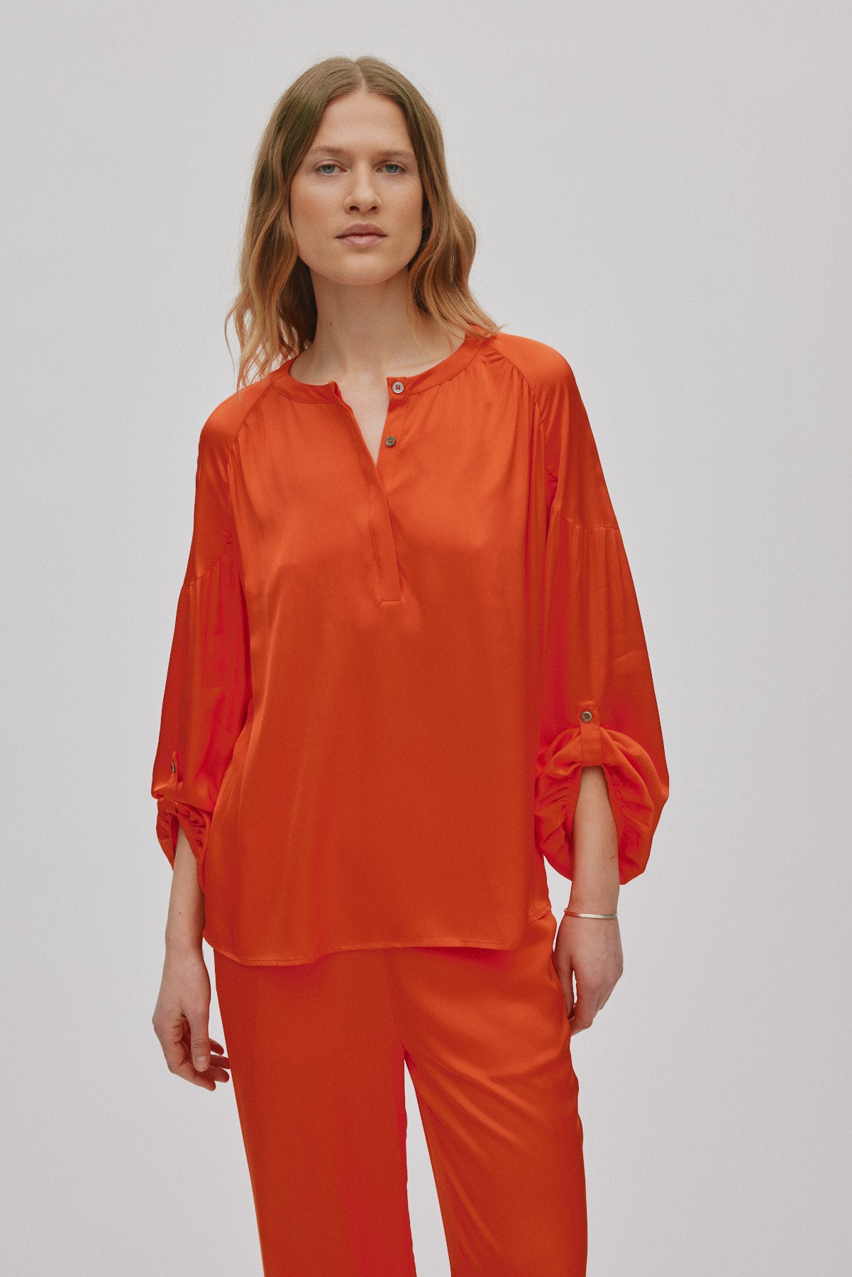 Lissy - Contrast lace shirt I Deep mandarin 3 - Rabens Saloner - DK