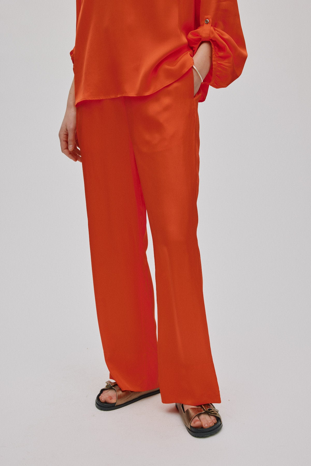 Alisa - Contrast lace wide leg pants I Deep mandarin 2 - Rabens Saloner - DK