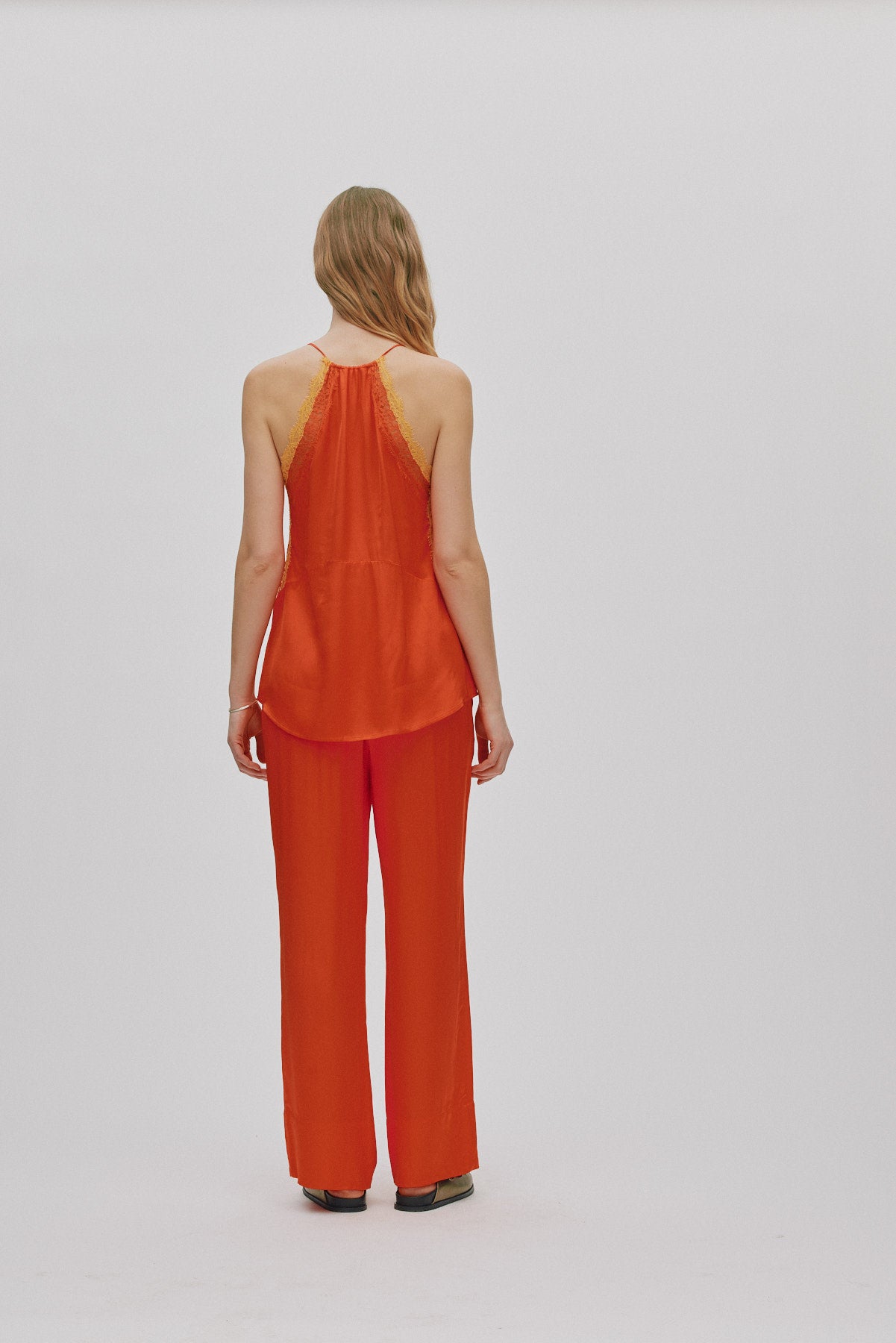 Soho - Contrast lace camisole top I Deep mandarin 5 - Rabens Saloner - DK