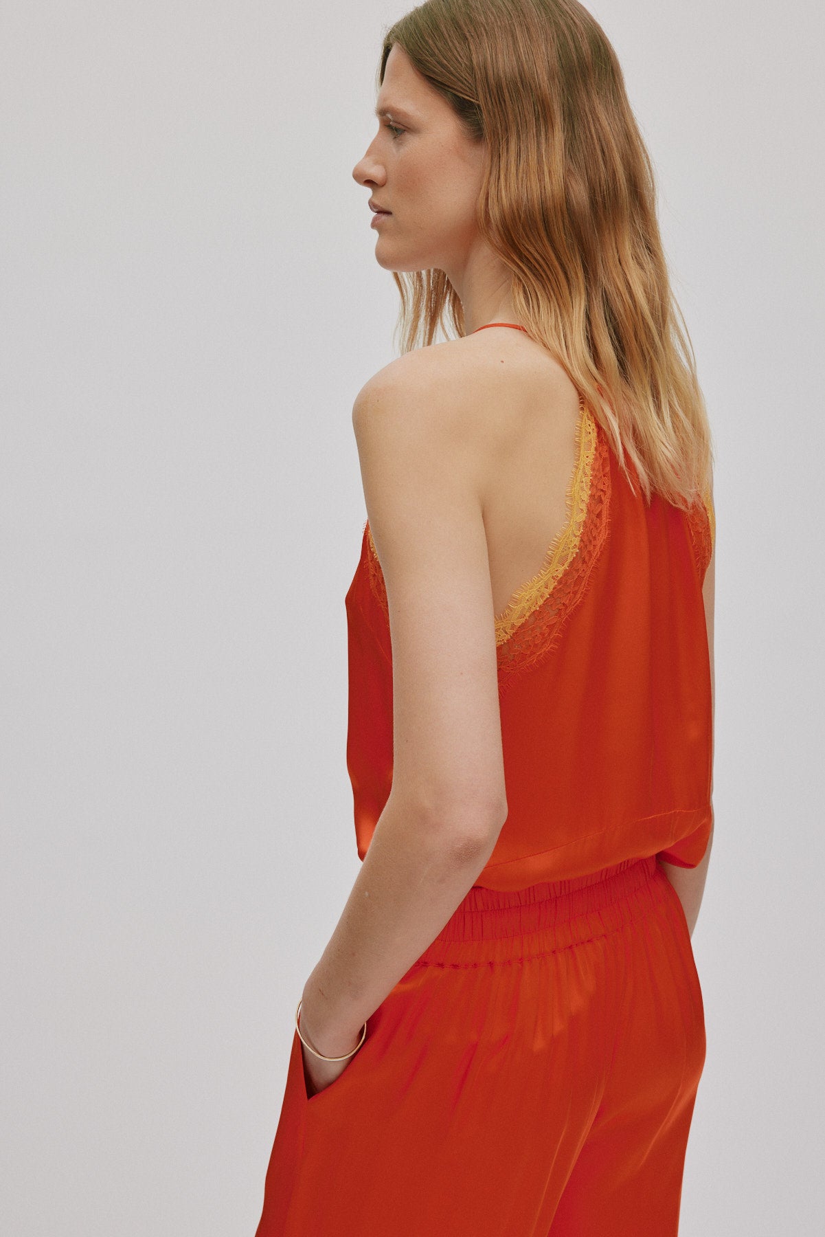 Soho - Contrast lace camisole top I Deep mandarin 4 - Rabens Saloner - DK
