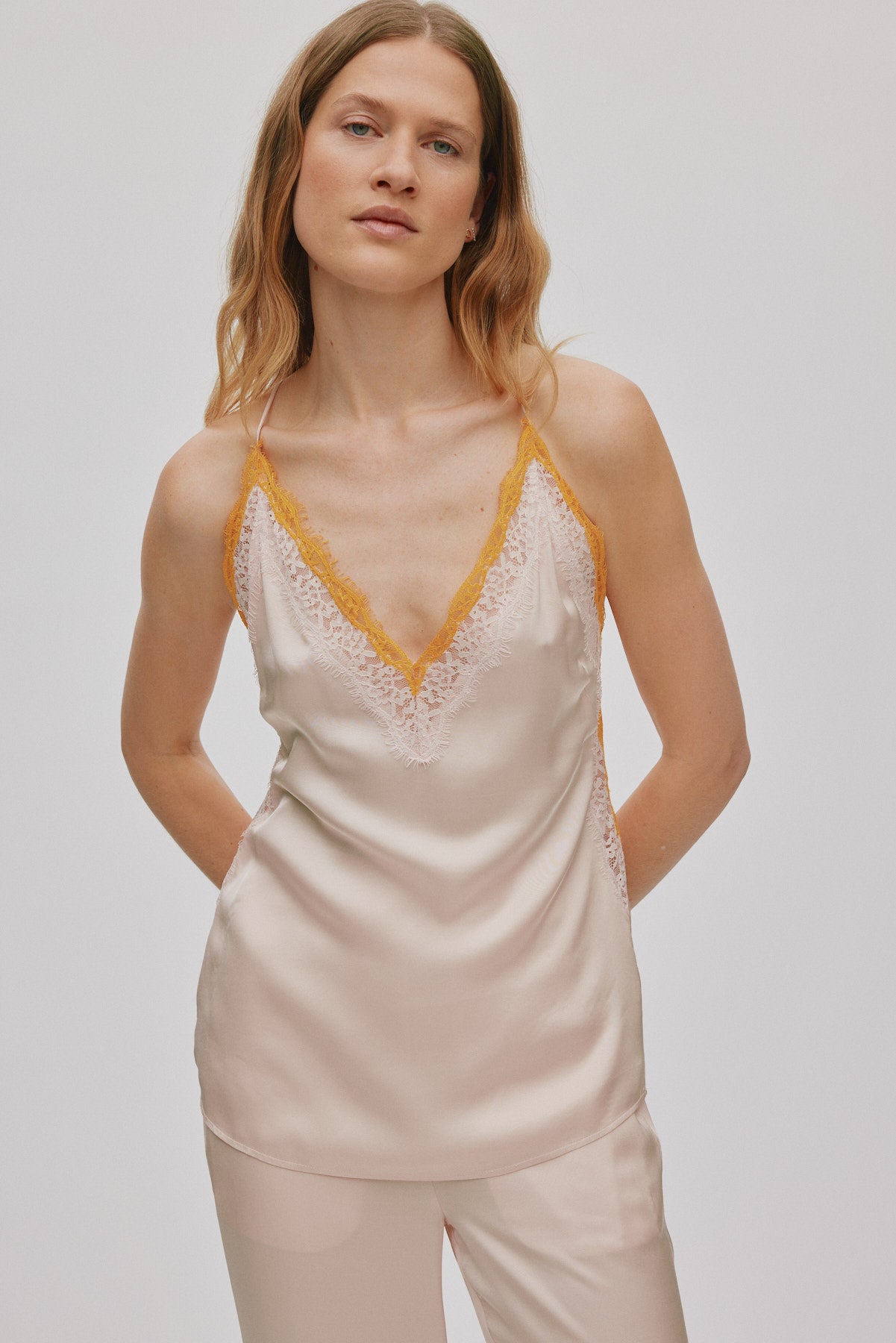 Soho - Contrast lace camisole top I Light rose 2 - Rabens Saloner - DK