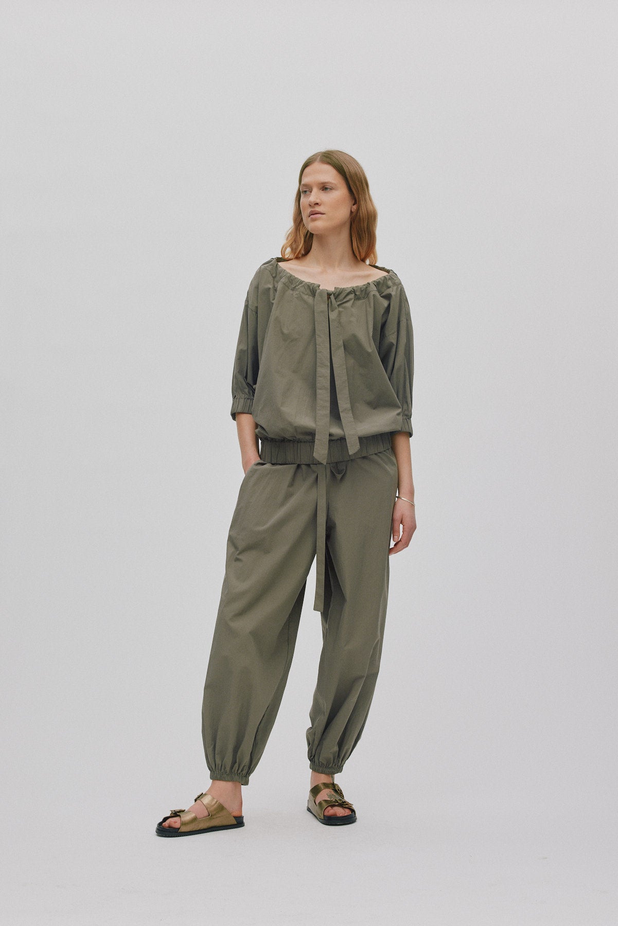 Iridi - Poplin gathered pants I Asphalt 1 - Rabens Saloner - DK