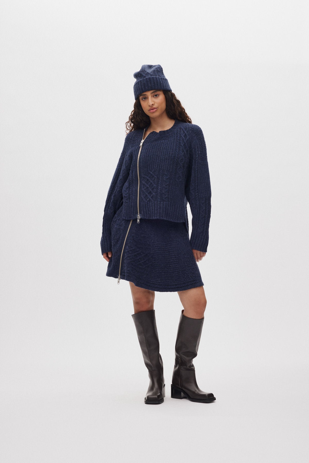 Joleen - Patchwork knit skirt I Indigo 1 - Rabens Saloner - DK