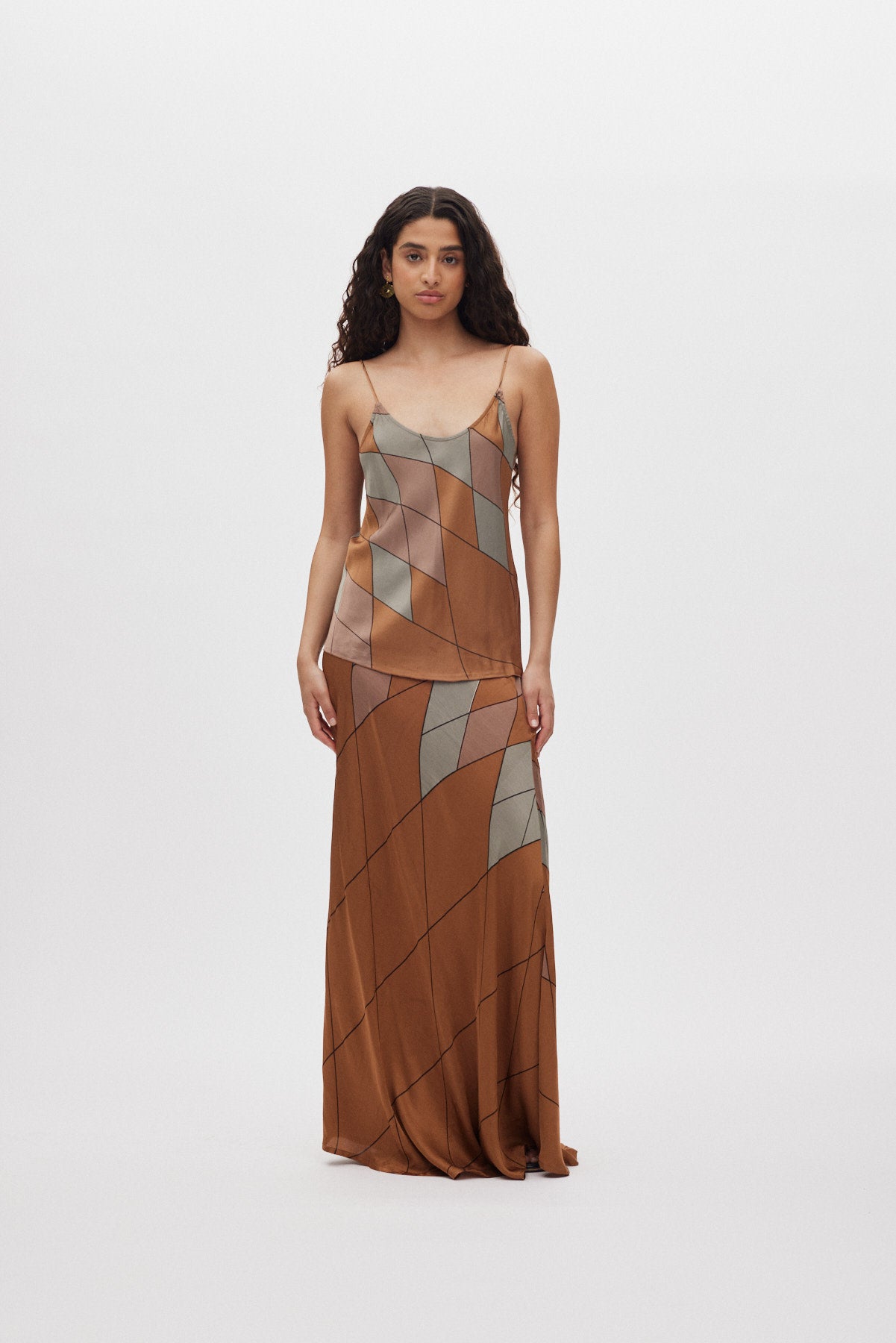 Mumle - Diamond print bias skirt I Rust combo 1 - Rabens Saloner - DK