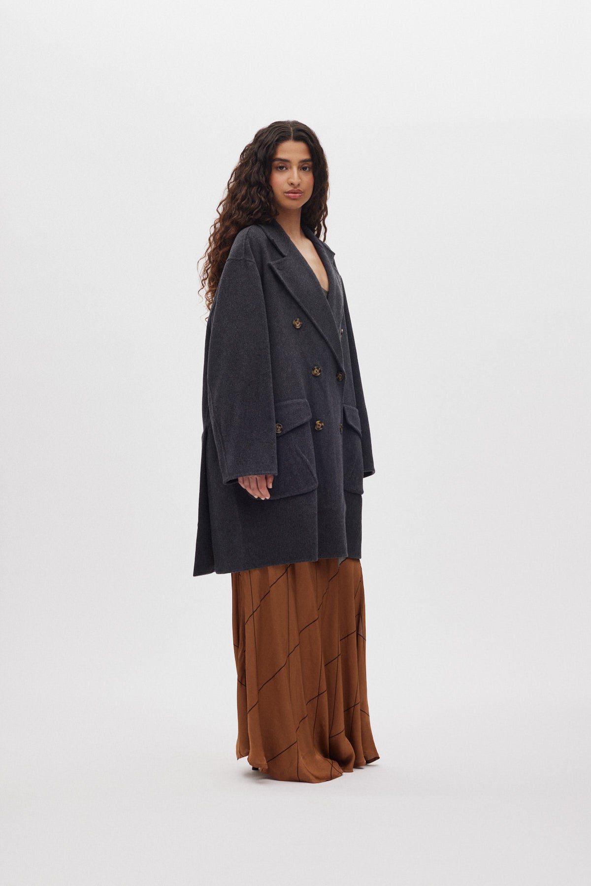 Leanna - Double felt wool coat I Dark grey melange 3 - Rabens Saloner - DK