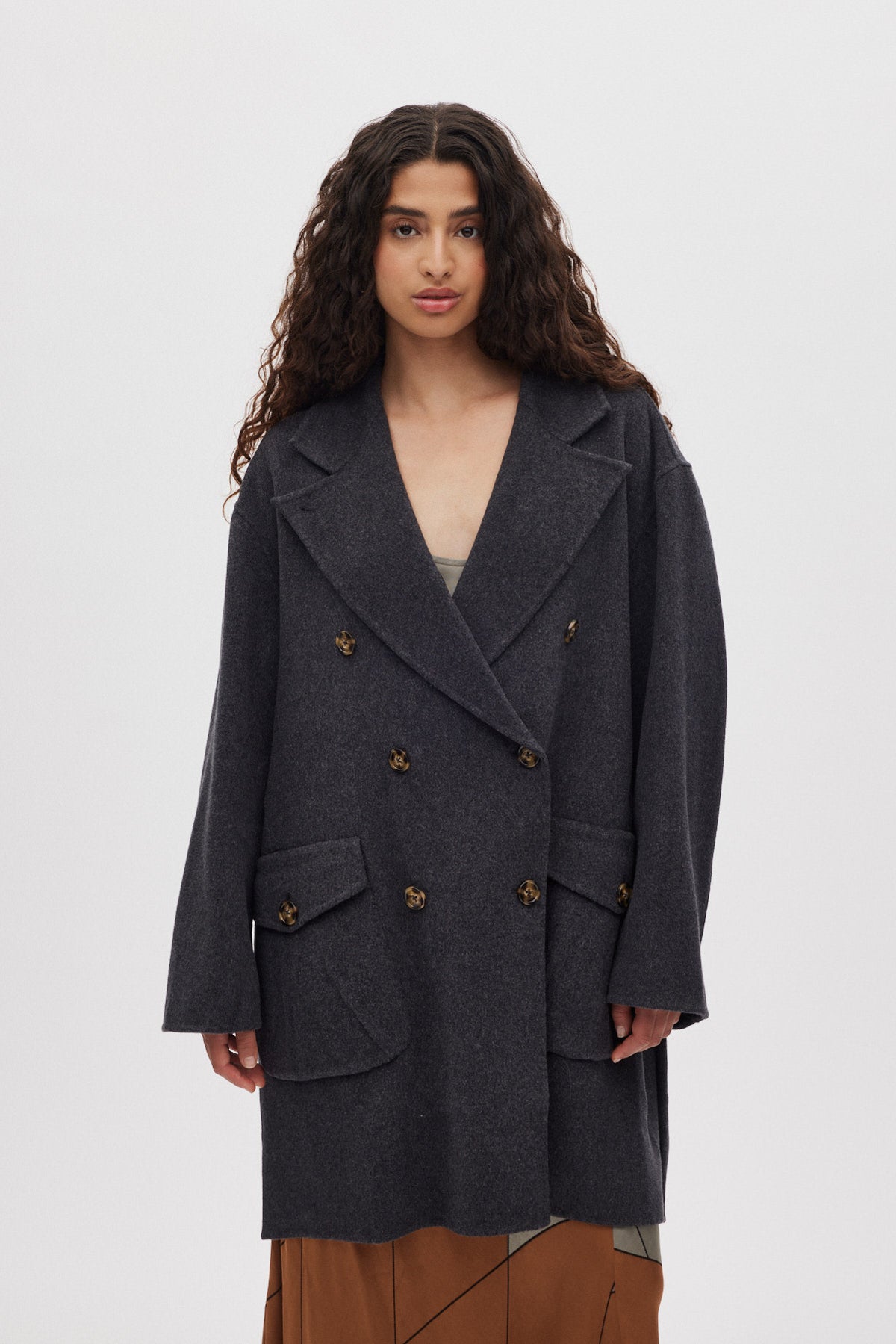 Leanna - Double felt wool coat I Dark grey melange 2 - Rabens Saloner - DK