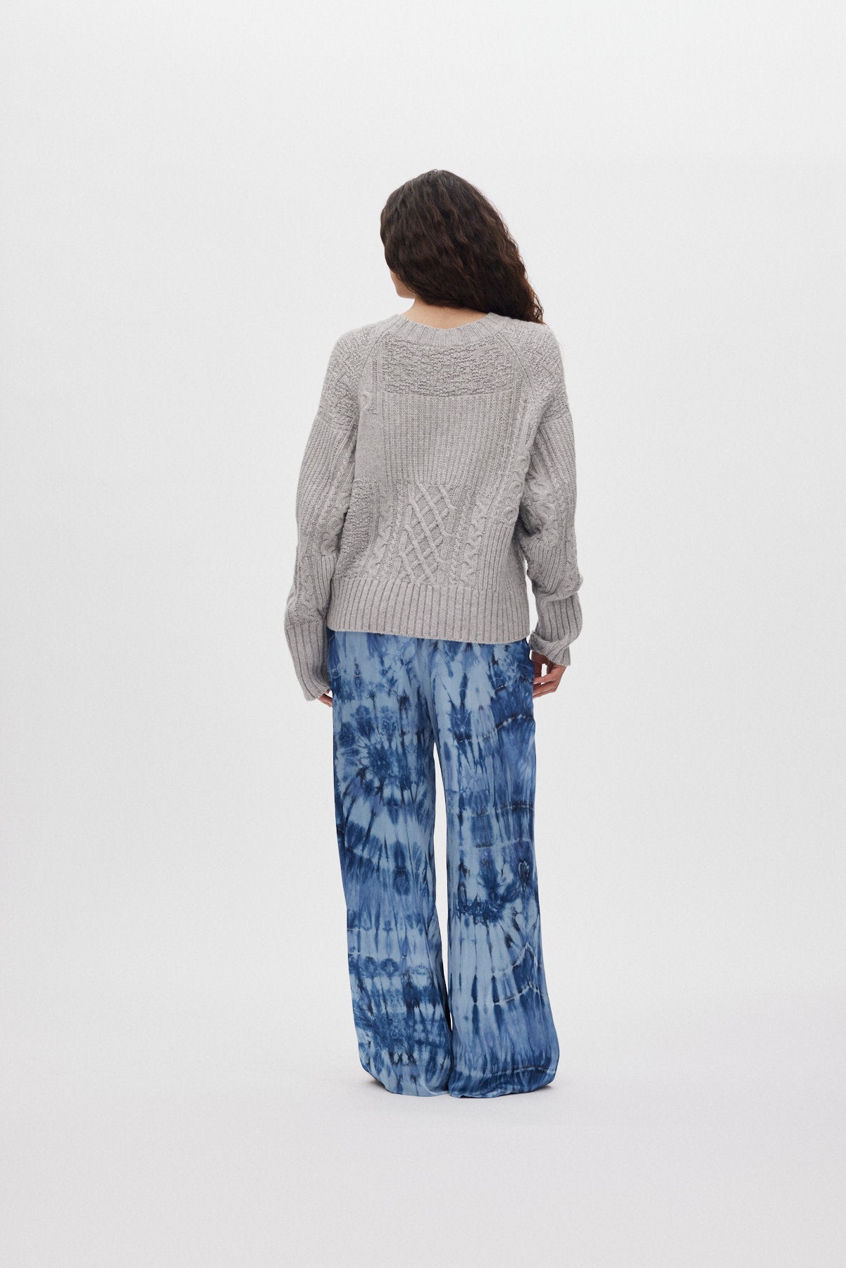 Baze - Patchwork knit cropped sweater I Light grey melange 3 - Rabens Saloner - DK