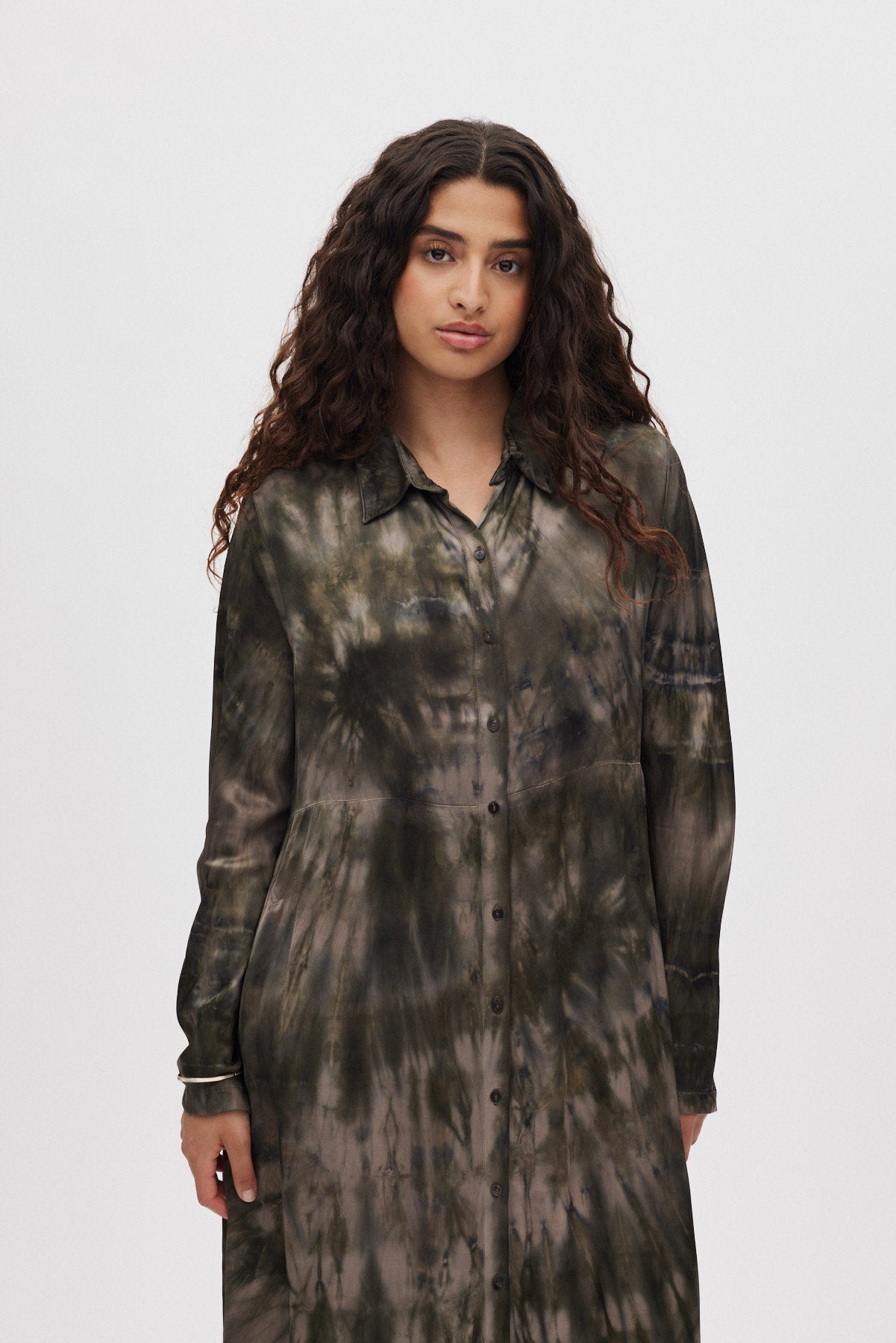 Vija - Lava button dress I Grey green combo 2 - Rabens Saloner - DK