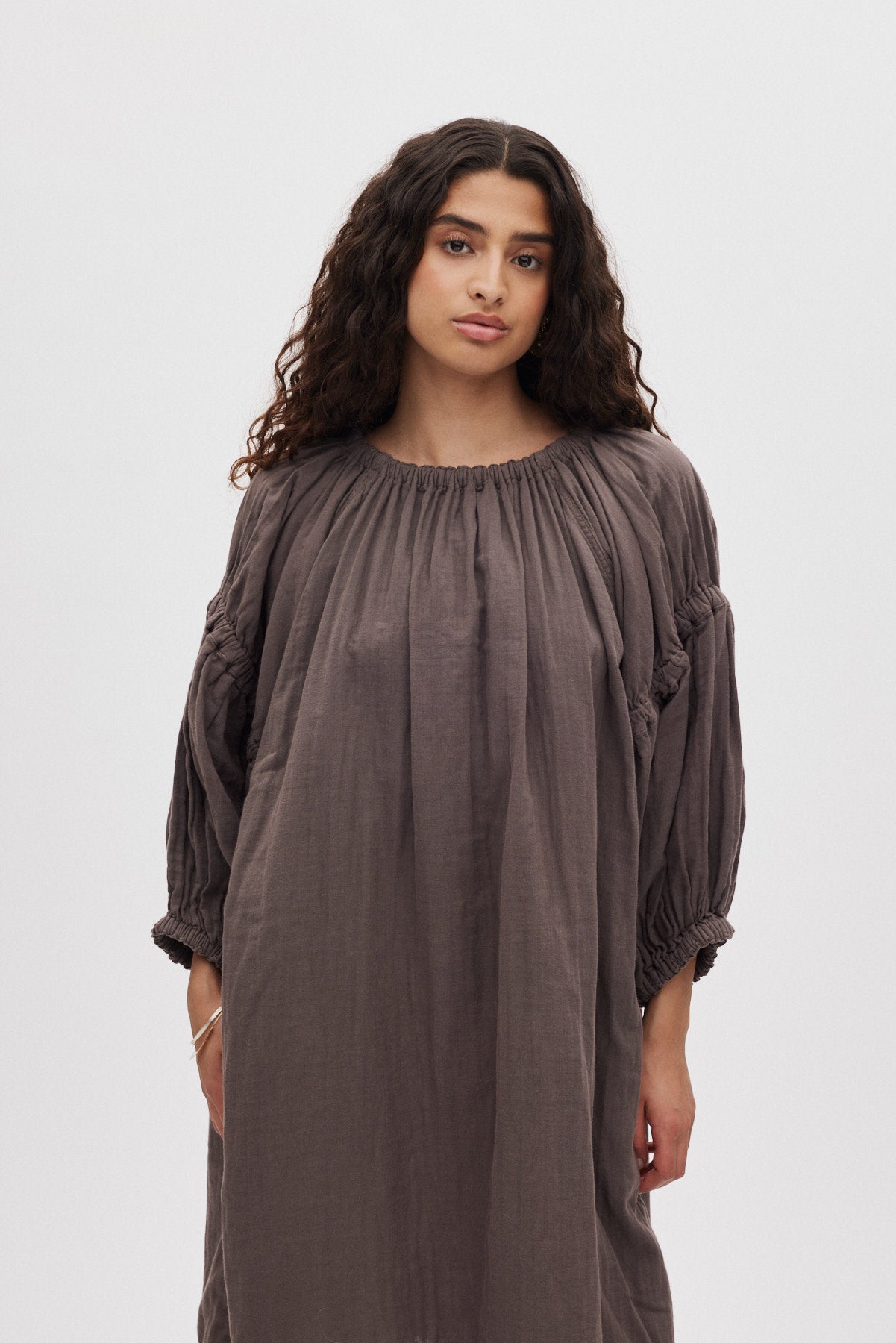 Mabel - Cotton double elasticated dress I Brown 2 - Rabens Saloner - DK
