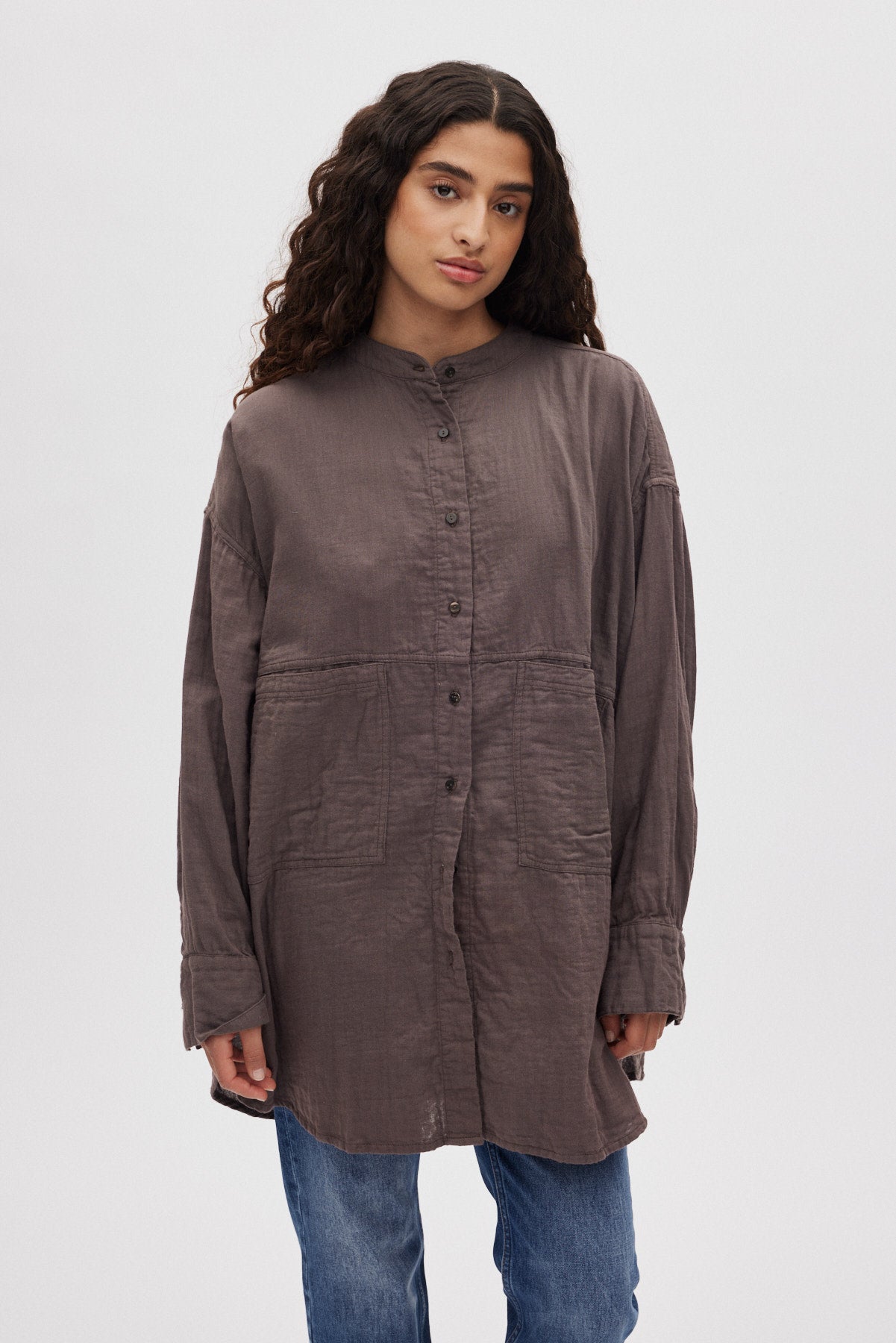 Sonja - Cotton double oversized shirt I Brown 2 - Rabens Saloner - DK