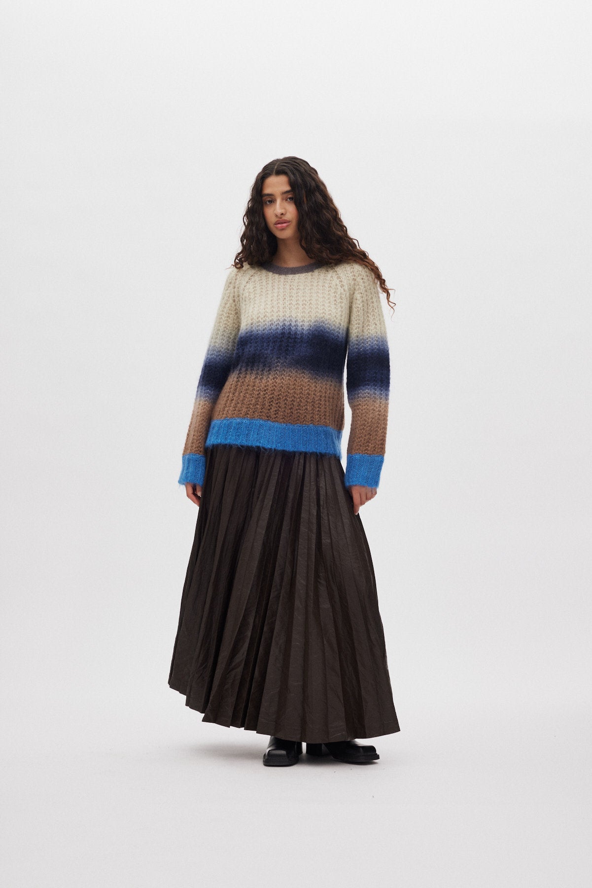 Jasmin - Faded knit boxy sweater I Blue combo Blue combo XS 1 - Rabens Saloner - DK