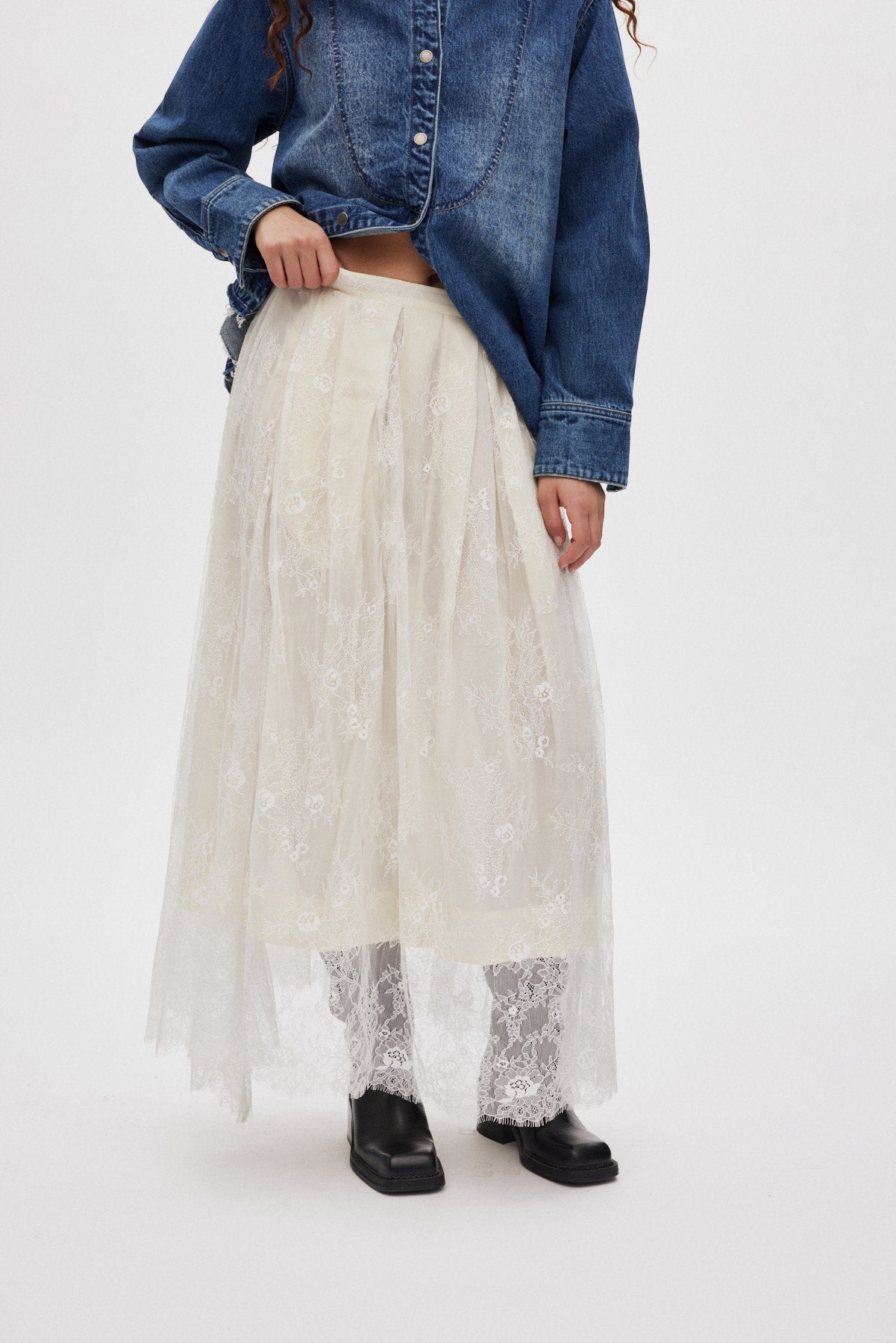 Monette - Laced multi layer skirt I Off white 2 - Rabens Saloner - DK