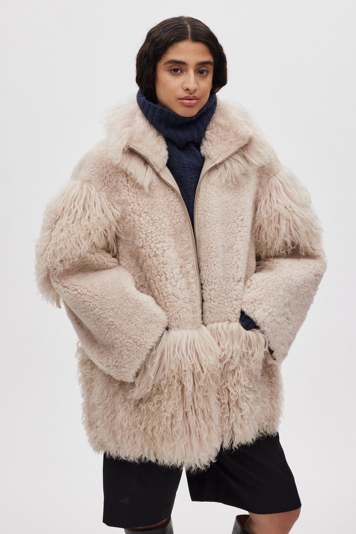 Stacia - Duo shearling jacket I Chalk 2 - Rabens Saloner - DK