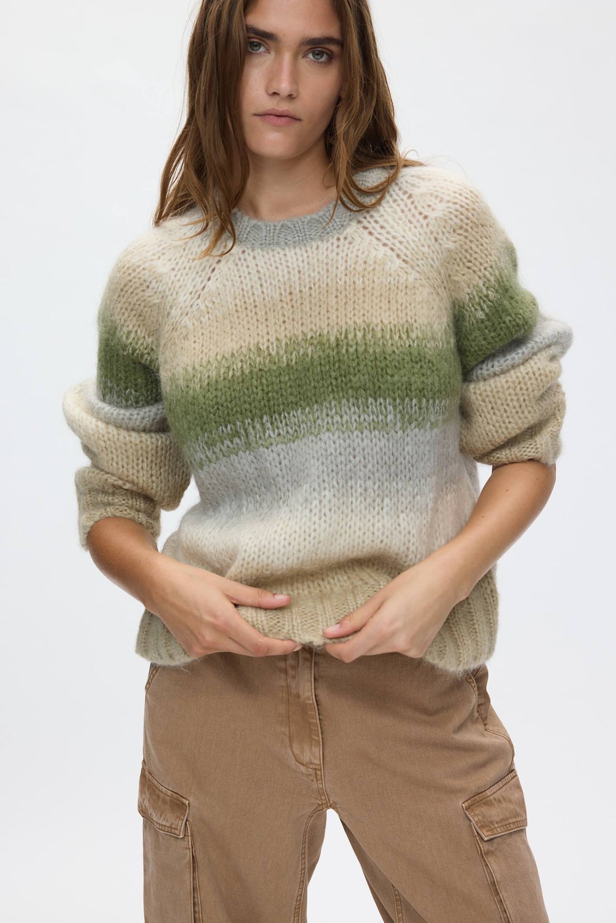 Jasmin - Blurred yarn boxy sweater I Light camel combo 2 - Rabens Saloner - DK