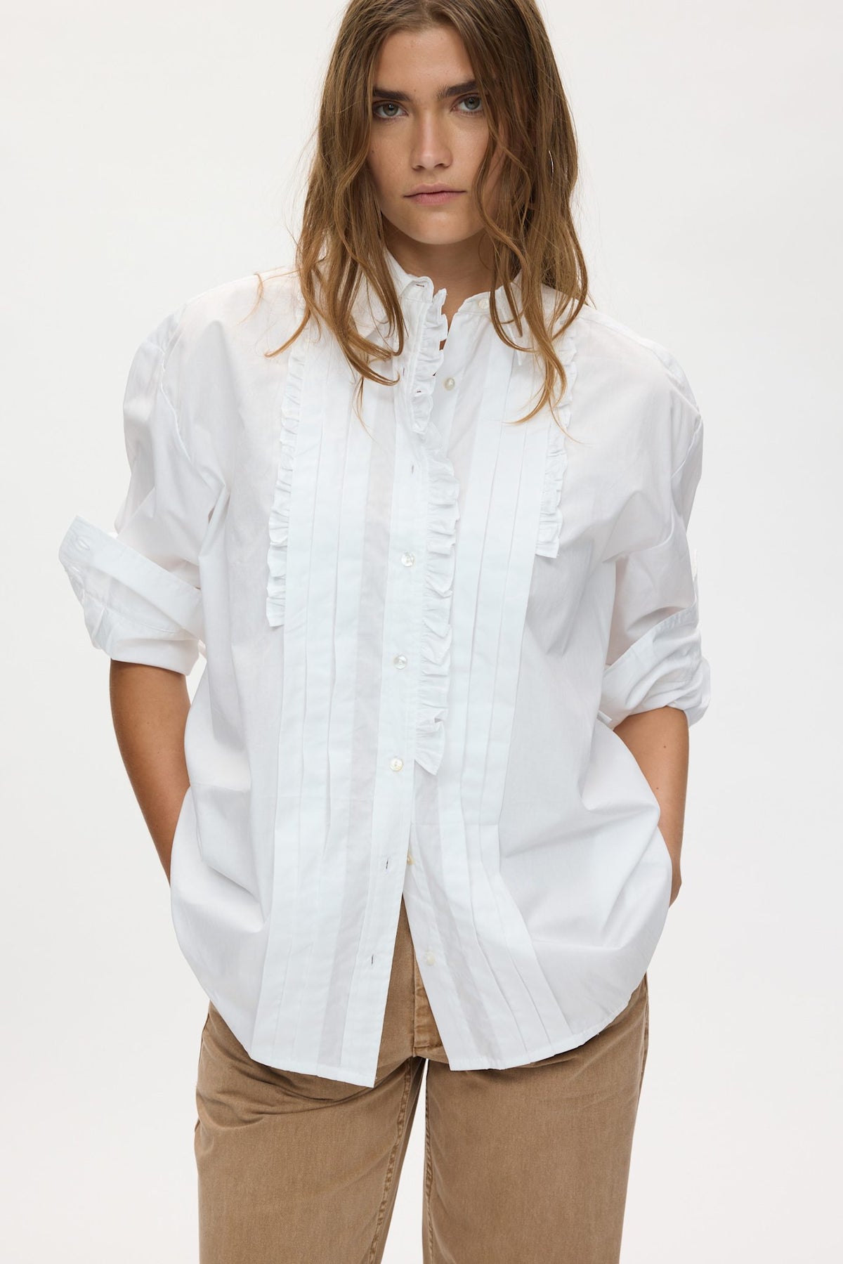 Dim - Poplin front frill shirt I White 2 - Rabens Saloner - DK