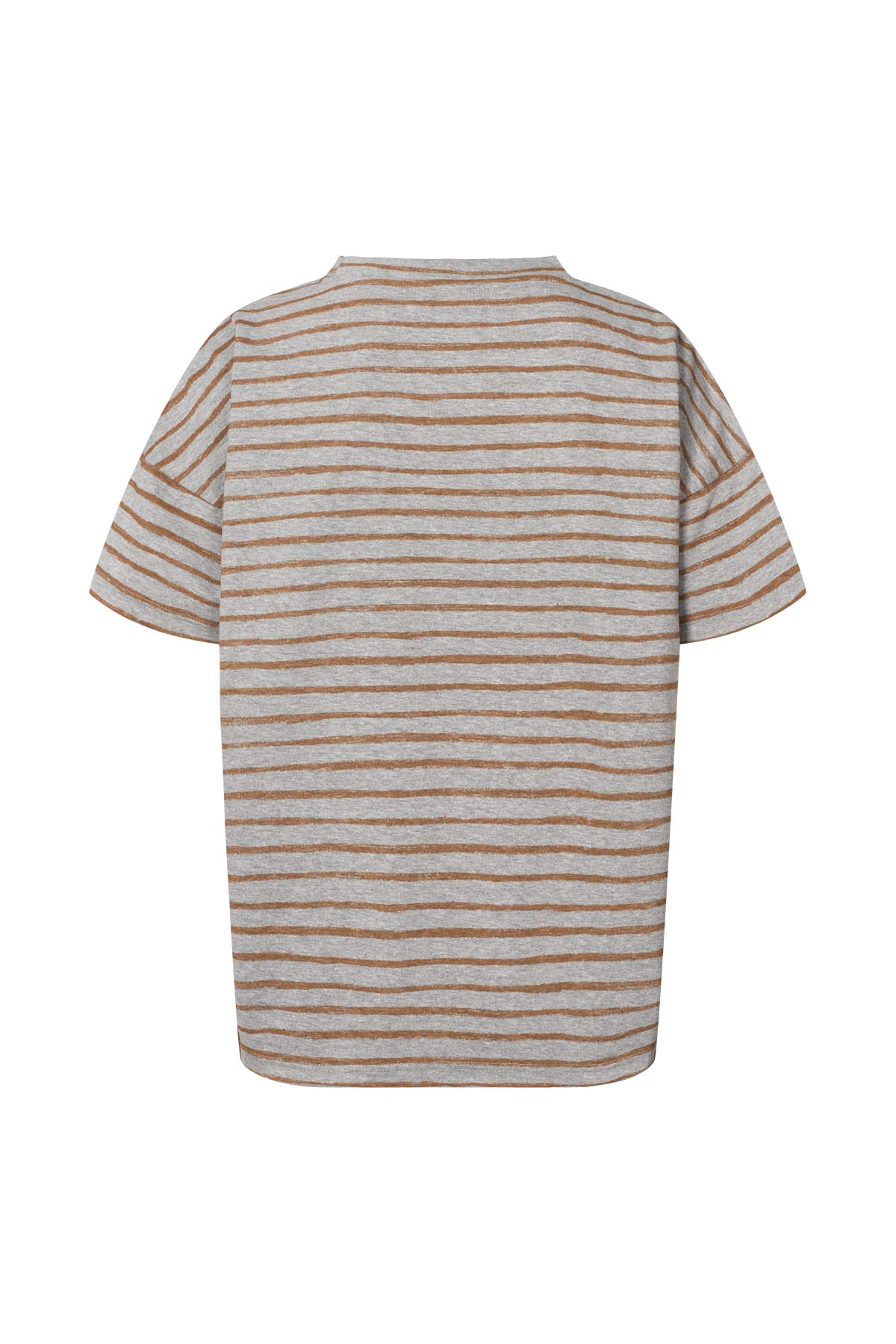 Margot - Light stretch cropped t-shirt I Grey honey stripe 3 - Rabens Saloner - DK