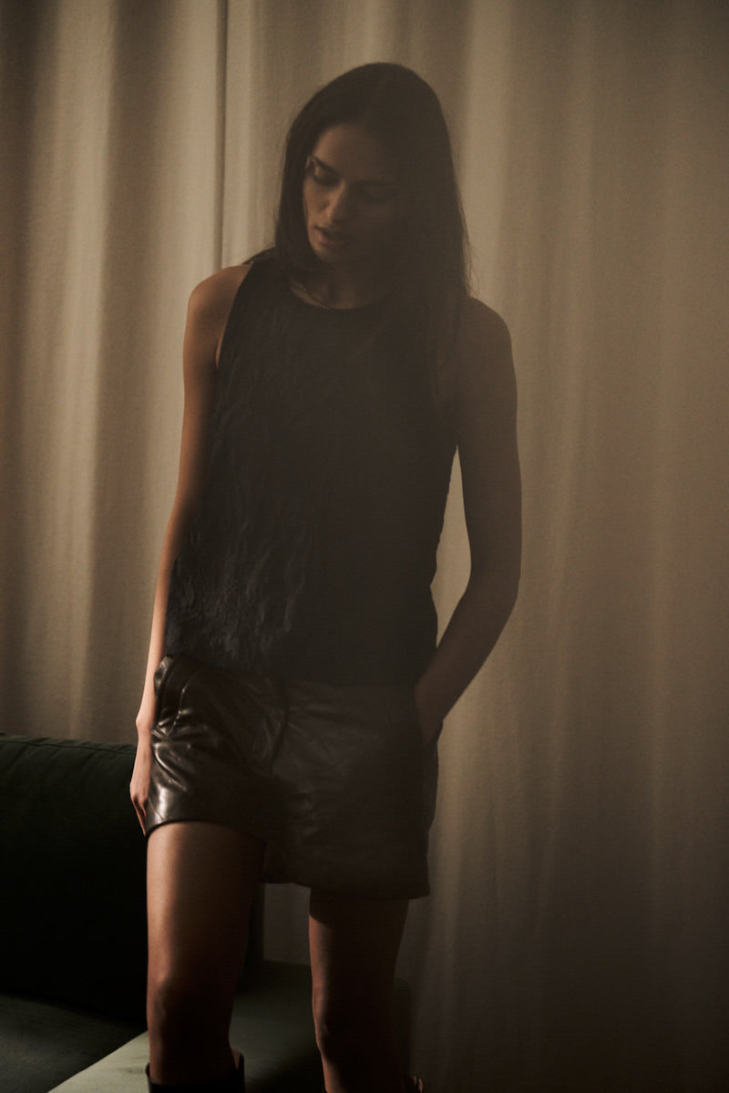 Bet - Quilted leather shorts I Olive 15 - Rabens Saloner - DK