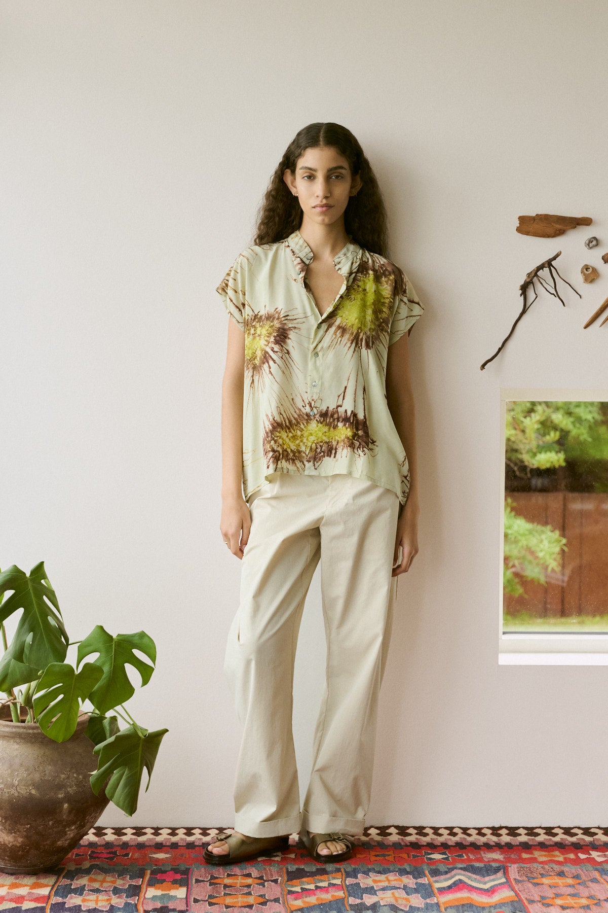 Heva - Sea urchin button blouse I Chartreuse combo 7 - Rabens Saloner - DK