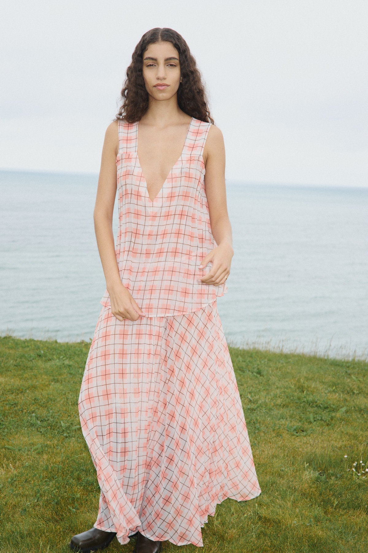 Sage - Transparent check top I Mandarin pleat 11 - Rabens Saloner - DK