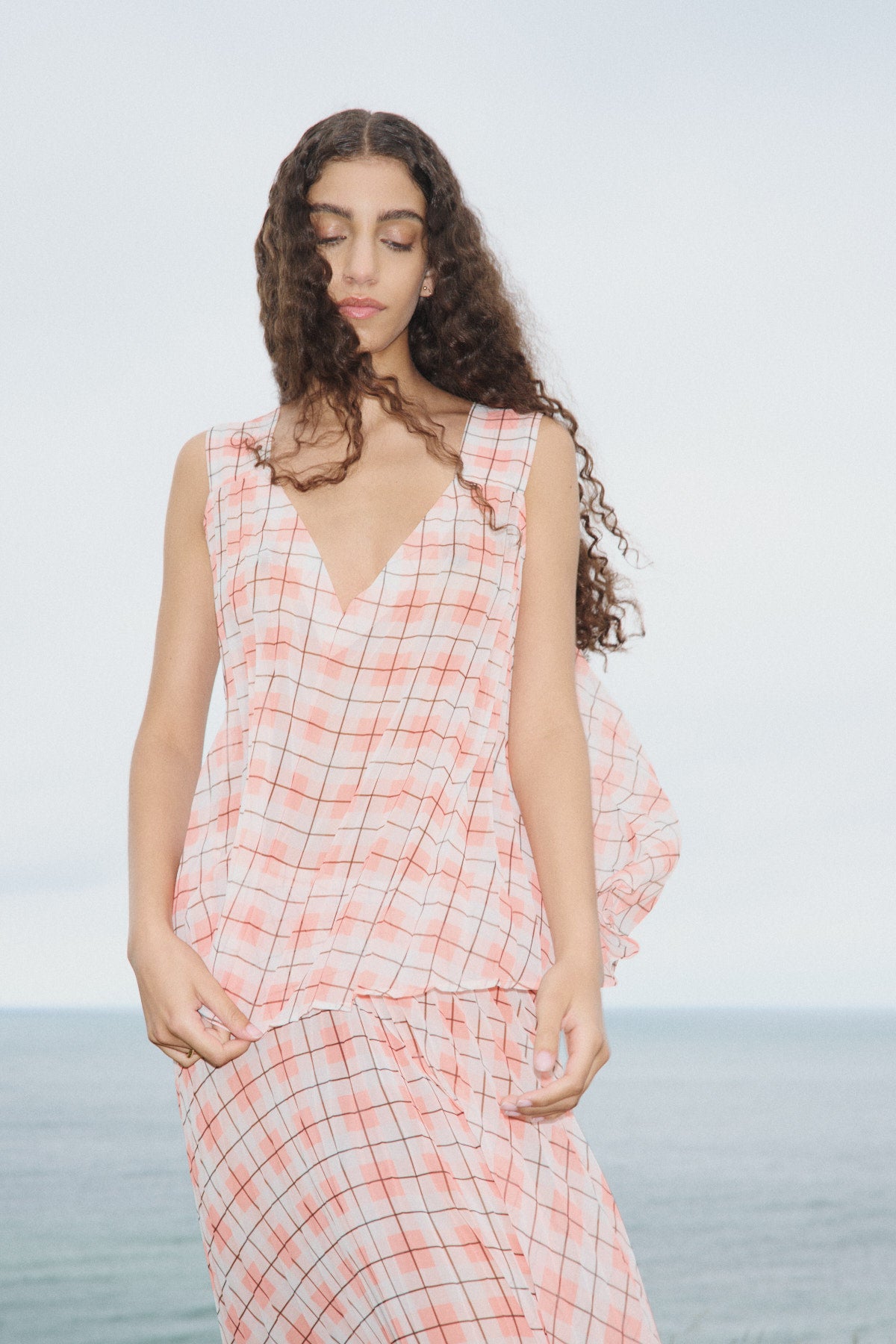 Sage - Transparent check top I Mandarin pleat 12 - Rabens Saloner - DK