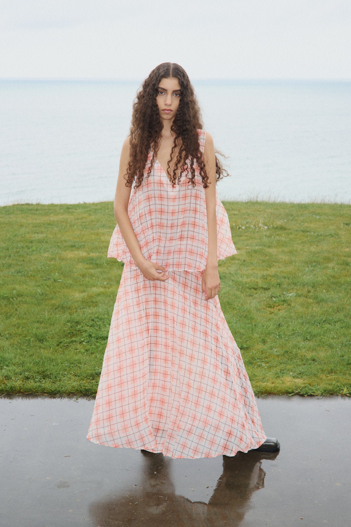 Sage - Transparent check top I Mandarin pleat 14 - Rabens Saloner - DK